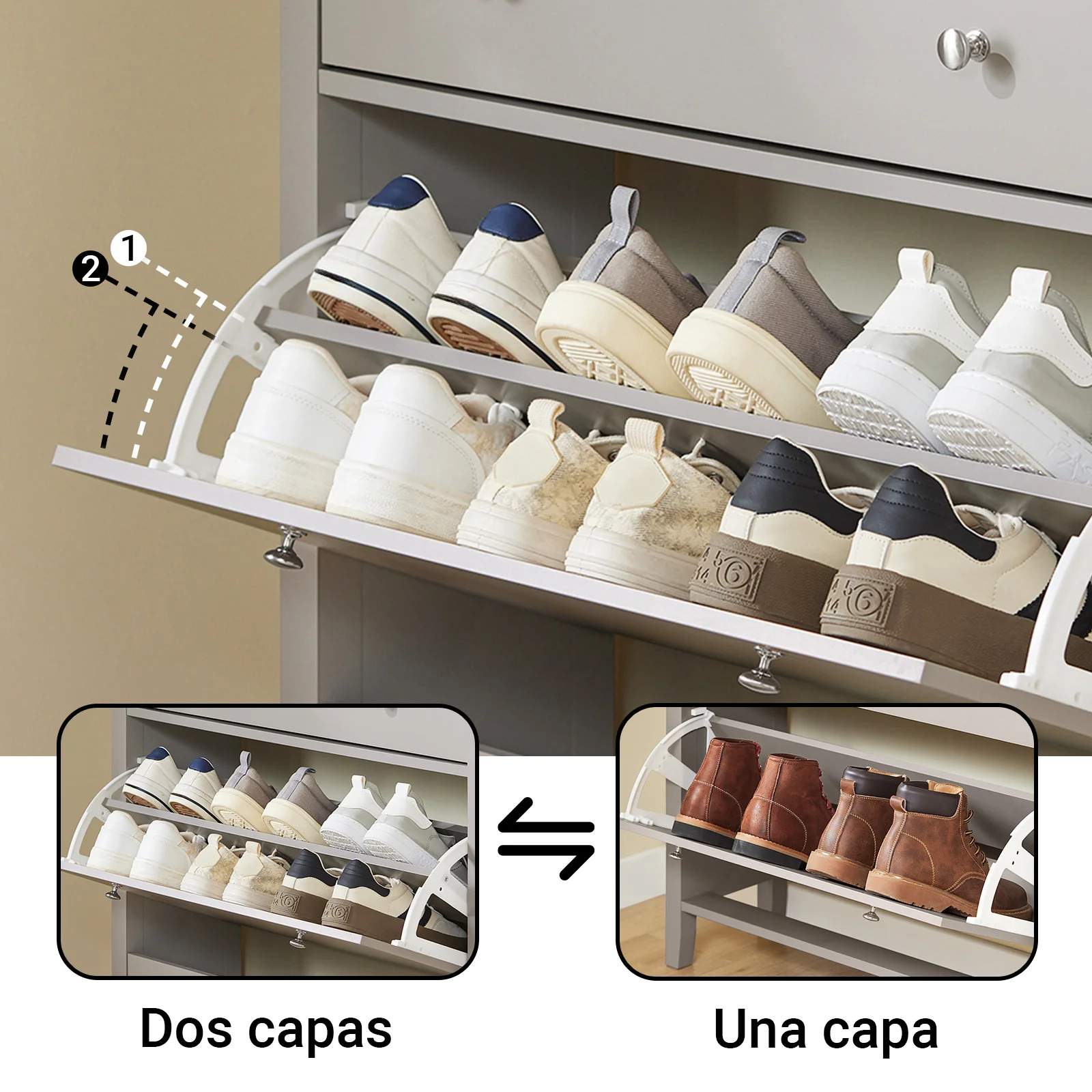 Preventa-SoBuy FSR89-KA Zapatero con Cajón y 2 solapas para 12 Pares Marrón Claro - Image 6