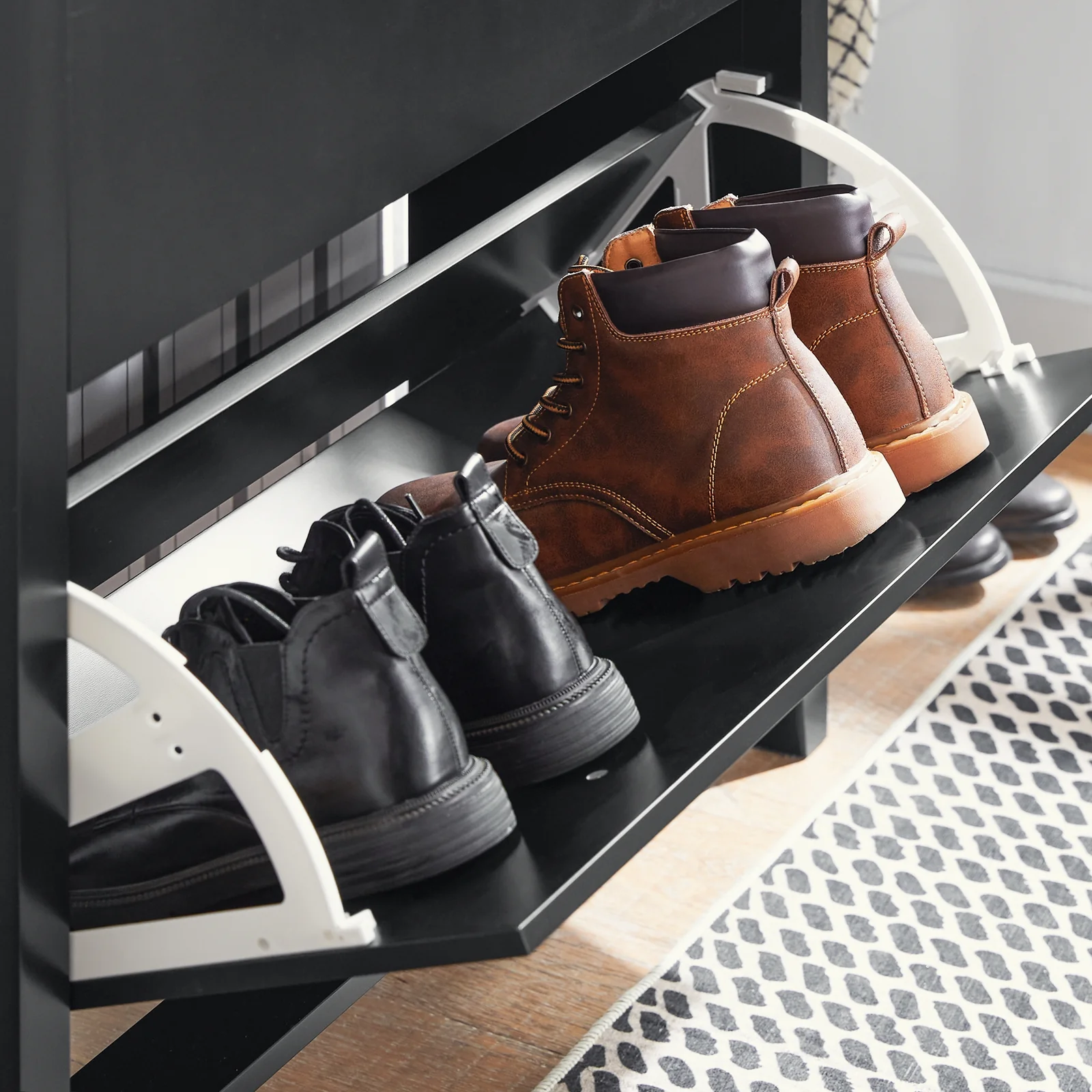 SoBuy FSR89-SCH Zapatero con 2 solapas y un cajón grande Negro - Image 10