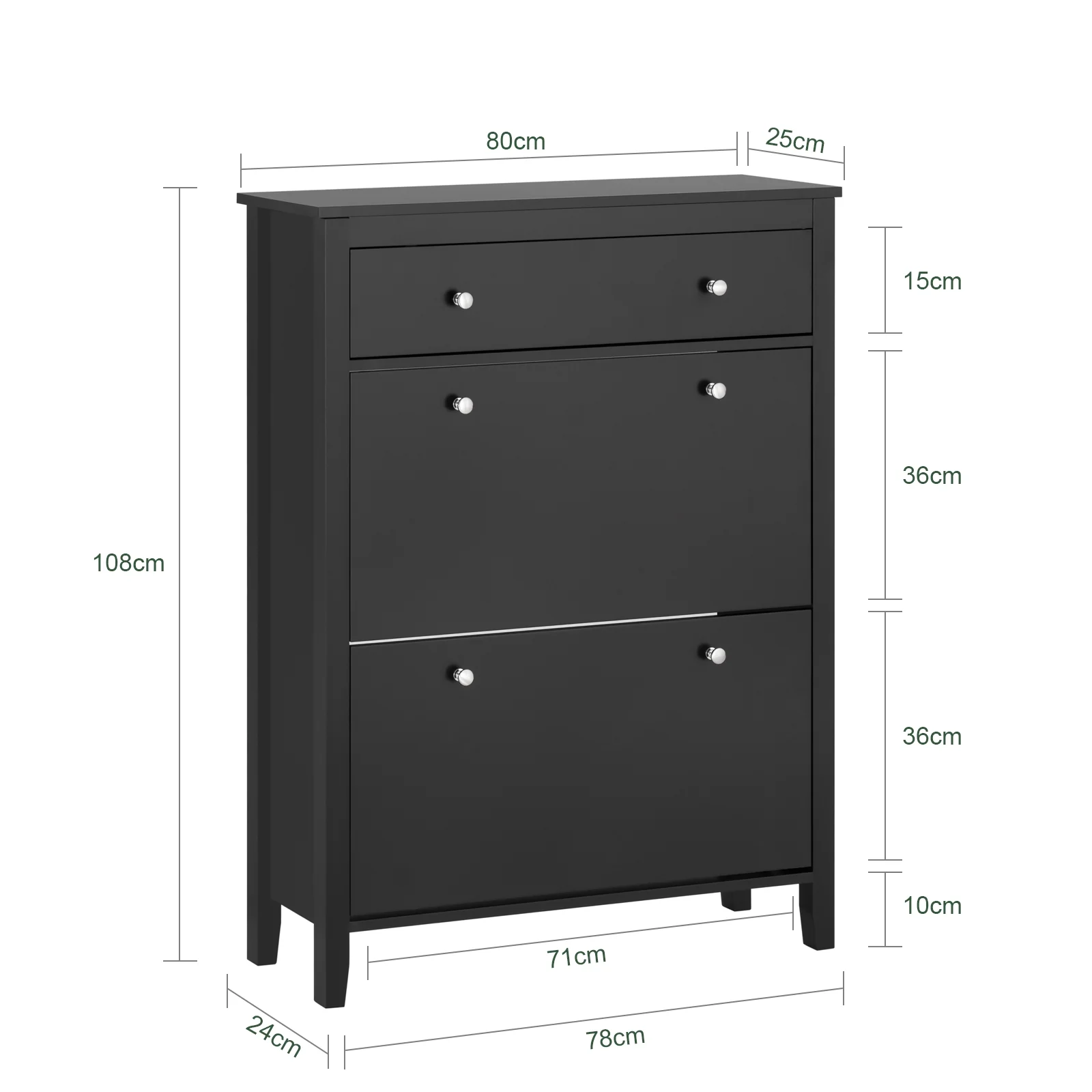 SoBuy FSR89-SCH Zapatero con 2 solapas y un cajón grande Negro - Image 3