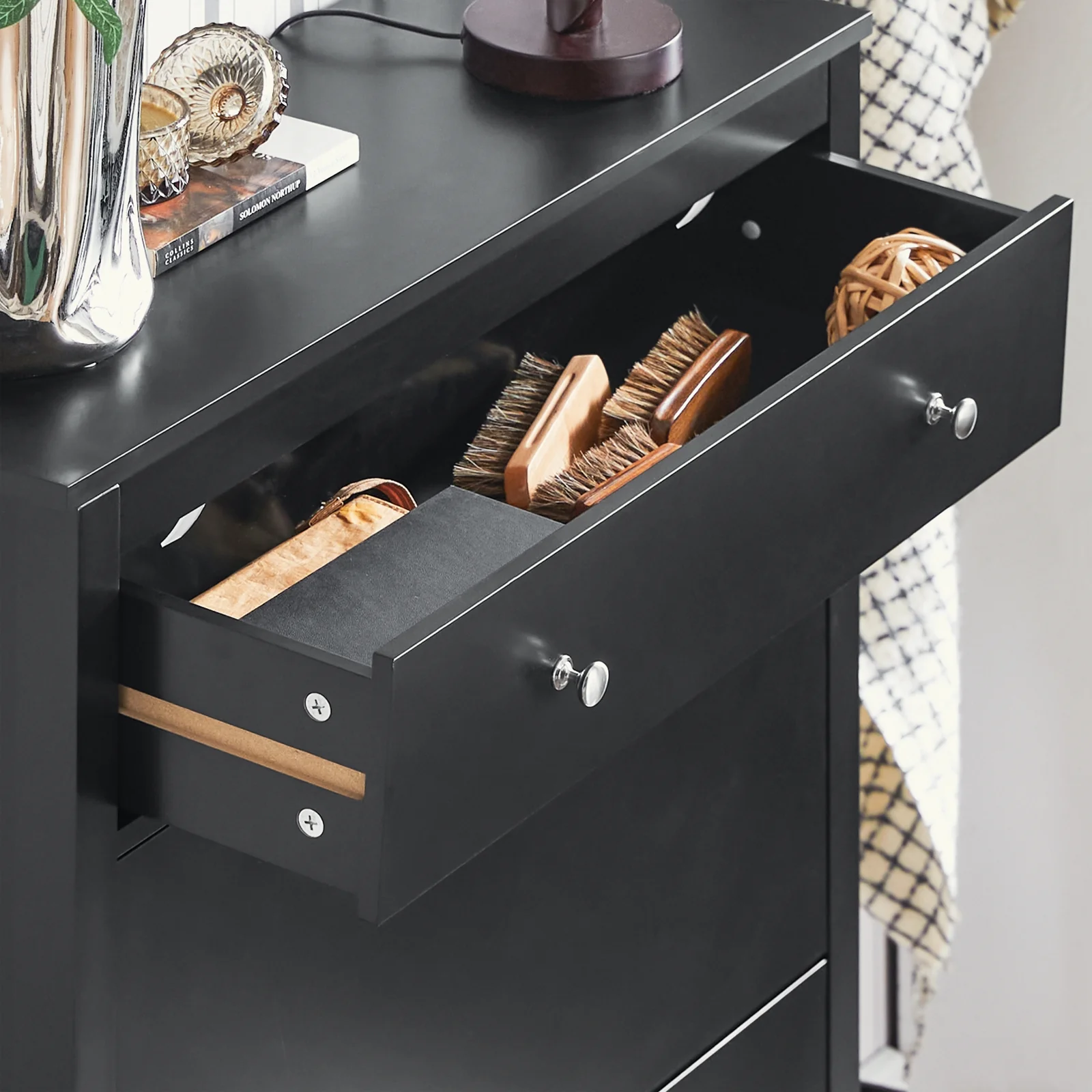 SoBuy FSR89-SCH Zapatero con 2 solapas y un cajón grande Negro - Image 7