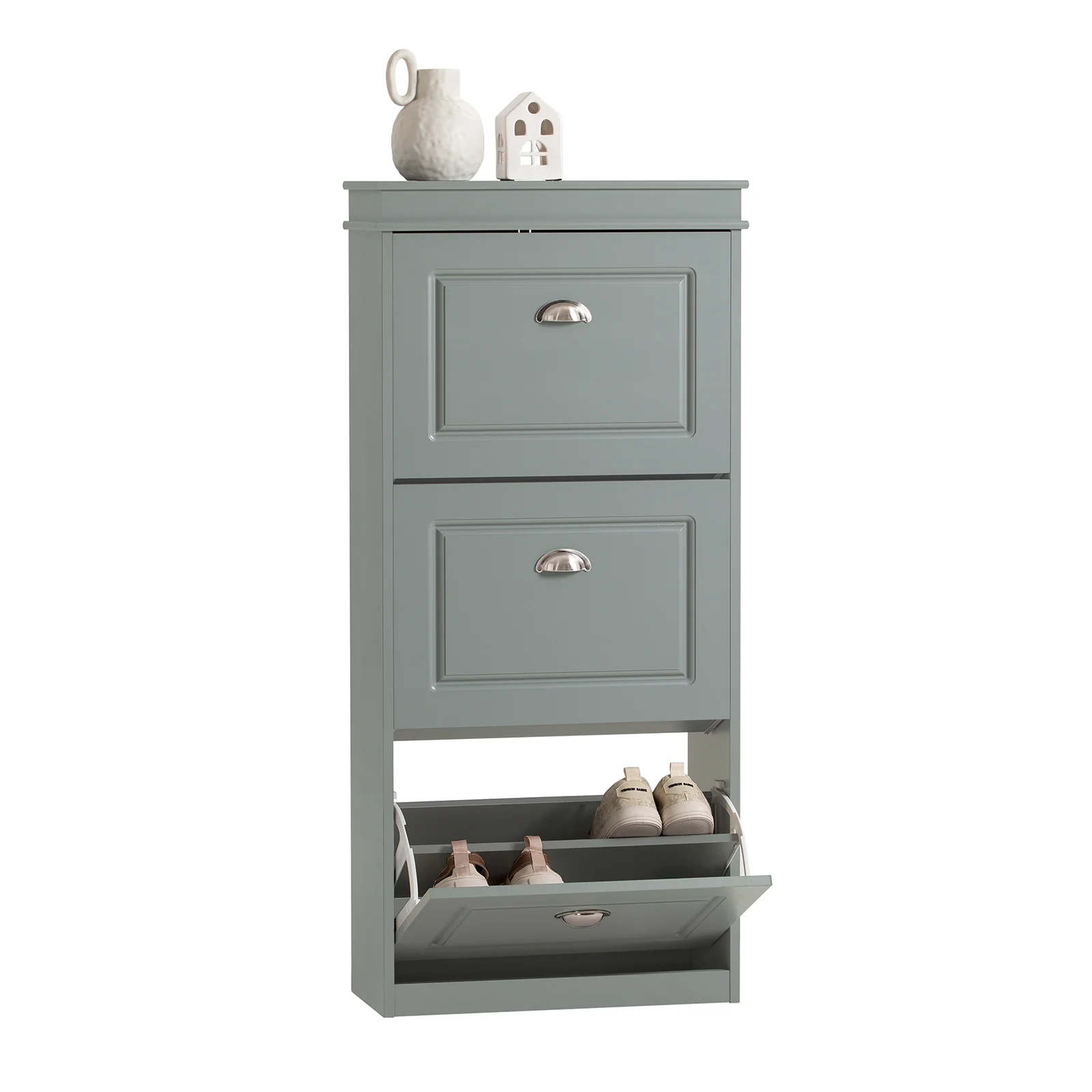 SoBuy FSR94-HG Zapatero Estrecho con 3 Solapas Gris 53 x 24 x 117 cm
