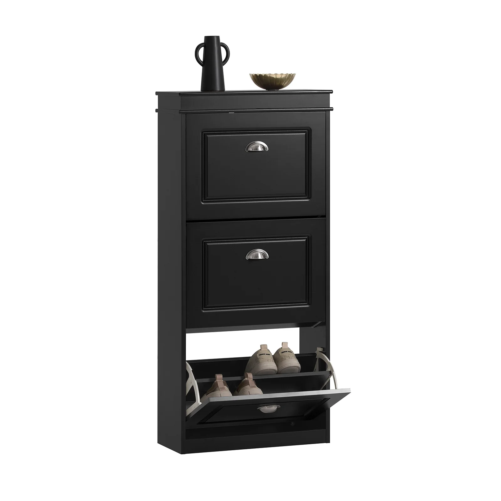 SoBuy FSR94-SCH Zapatero Estrecho con 3 Solapas 53 x 24 x 117 cm Negro