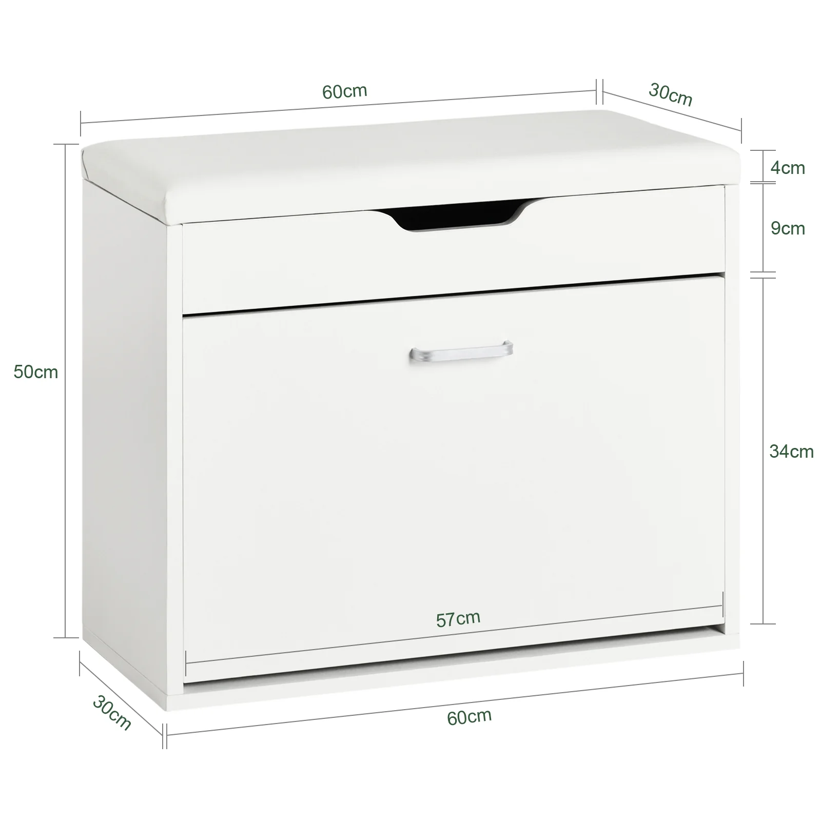 SoBuy FSR95-W Banco Zapatero con Asiento 60cm Blanco Solapa Abatible - Image 3