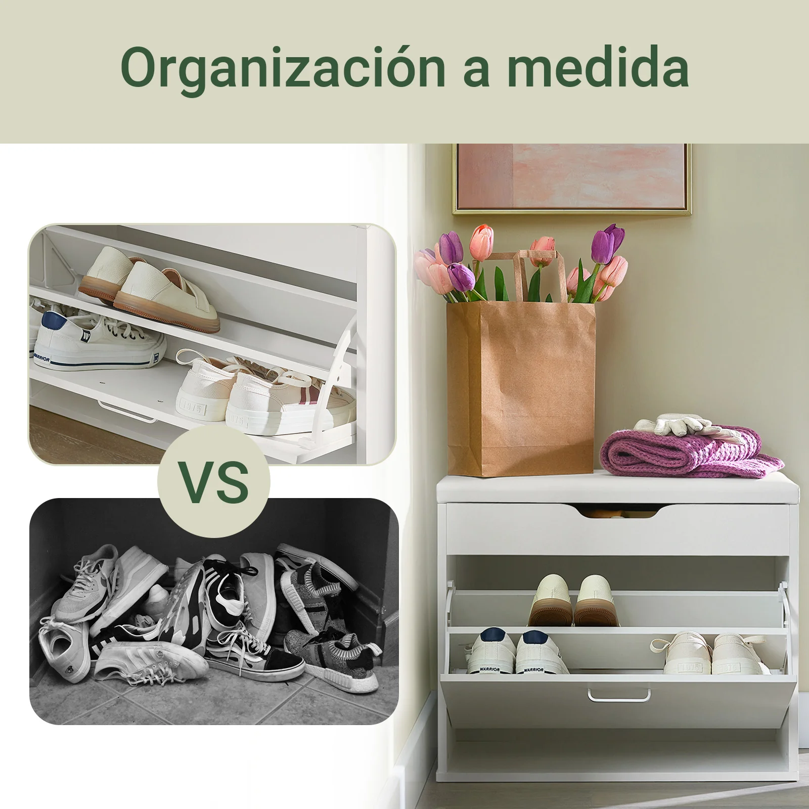 SoBuy FSR95-W Banco Zapatero con Asiento 60cm Blanco Solapa Abatible - Image 4