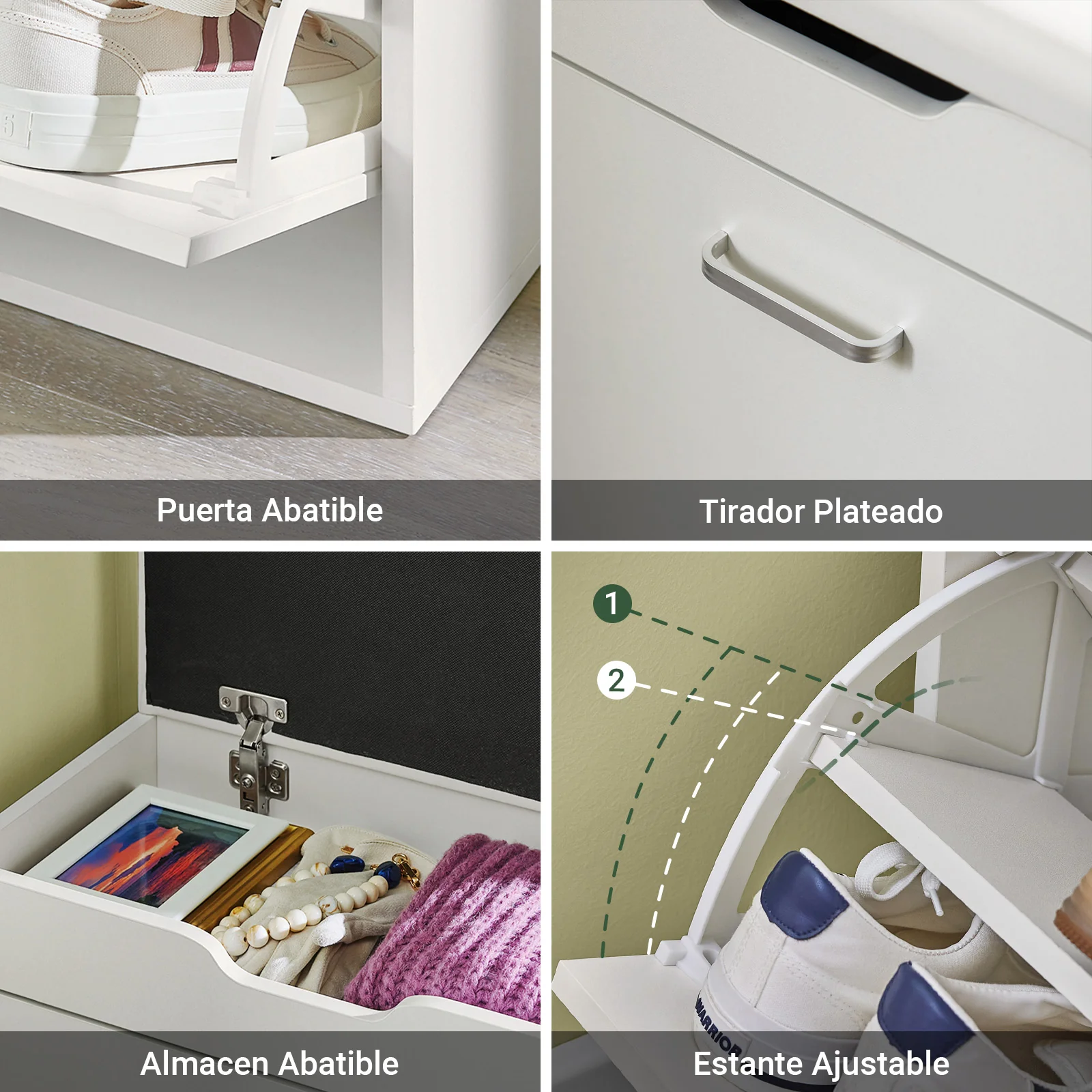 SoBuy FSR95-W Banco Zapatero con Asiento 60cm Blanco Solapa Abatible - Image 5