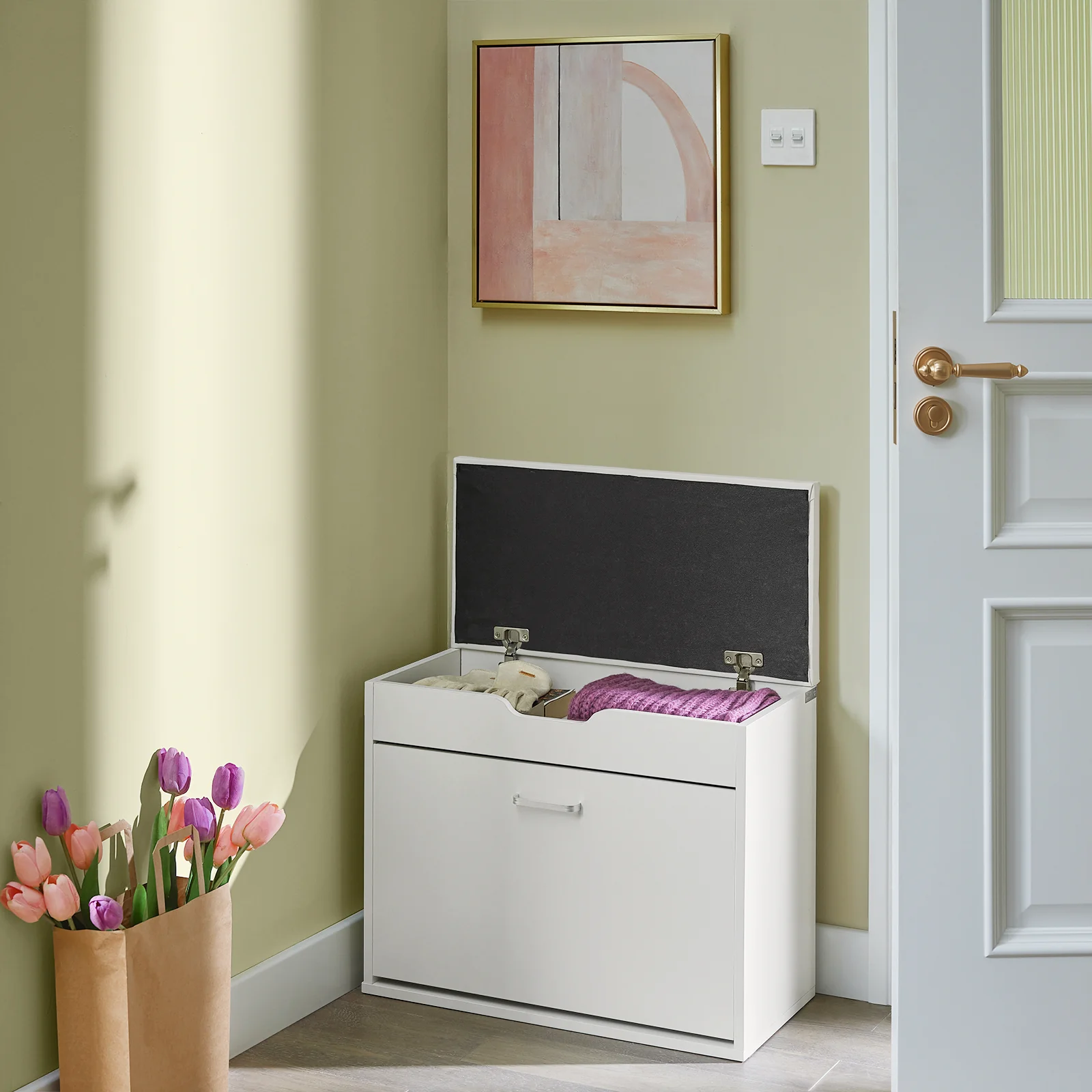 SoBuy FSR95-W Banco Zapatero con Asiento 60cm Blanco Solapa Abatible - Image 6