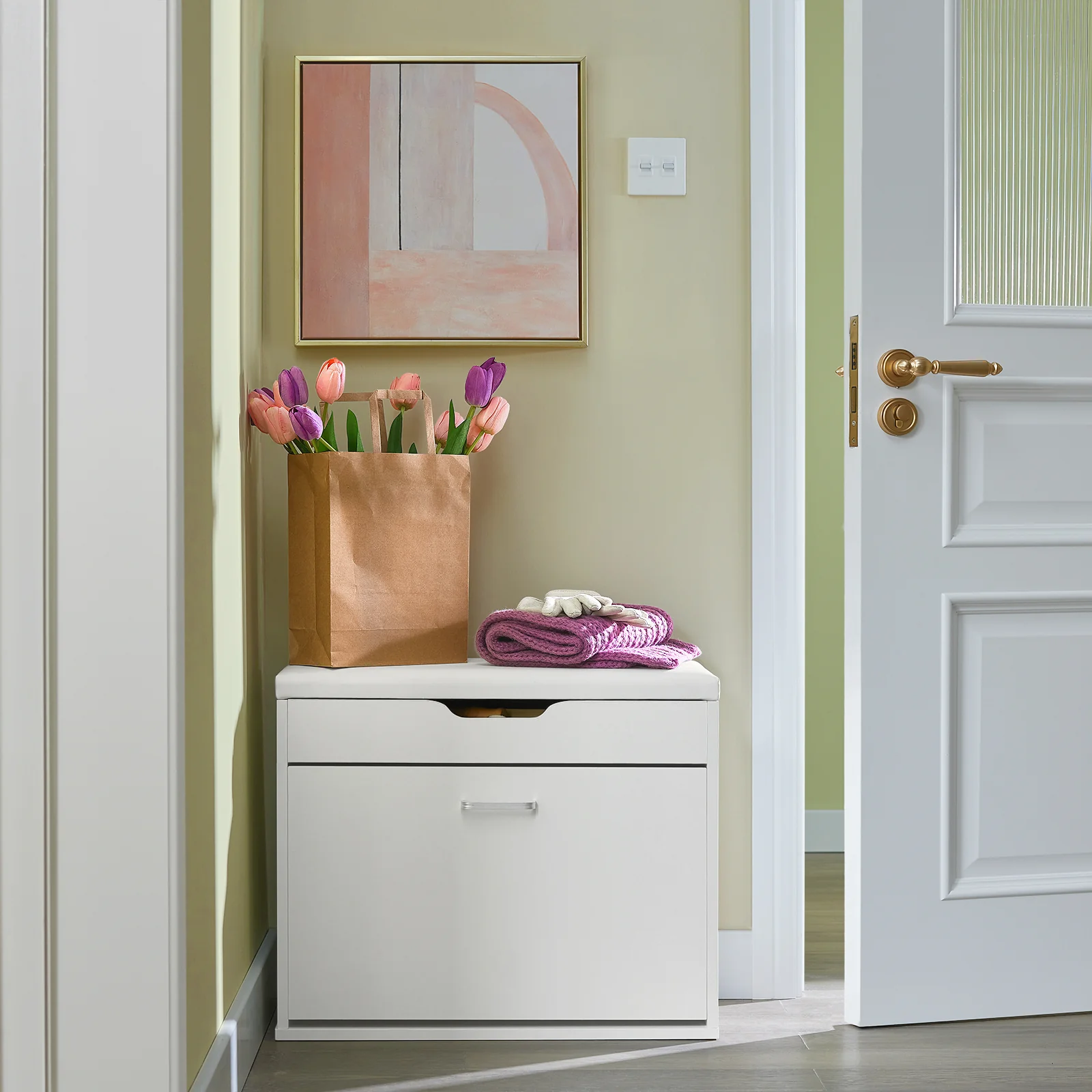SoBuy FSR95-W Banco Zapatero con Asiento 60cm Blanco Solapa Abatible - Image 7