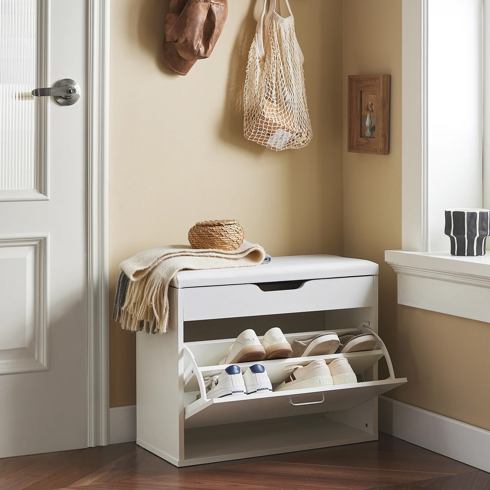 SoBuy FSR95-W Banco Zapatero con Asiento 60cm Blanco Solapa Abatible - Image 8