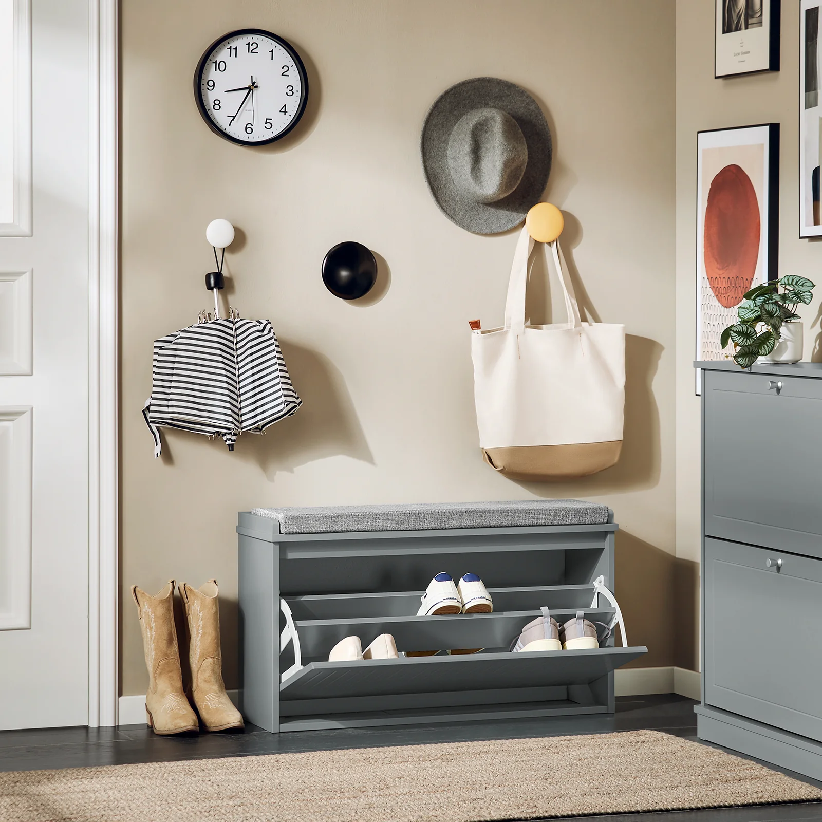 SoBuy FSR98-L-HG Banco Zapatero con 1 Solapa Gris 80x26x45cm - Image 2