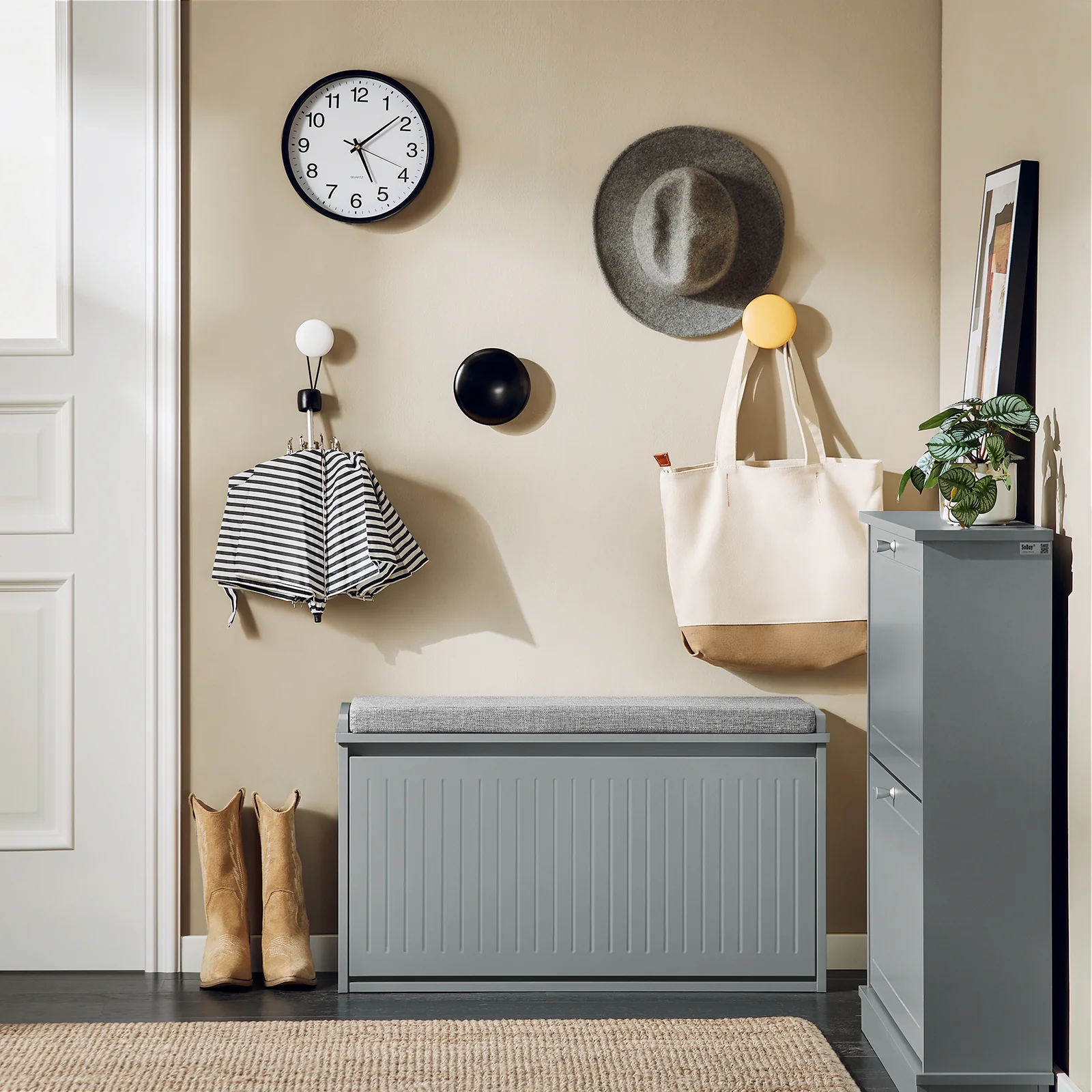 SoBuy FSR98-L-HG Banco Zapatero con 1 Solapa Gris 80x26x45cm - Image 4