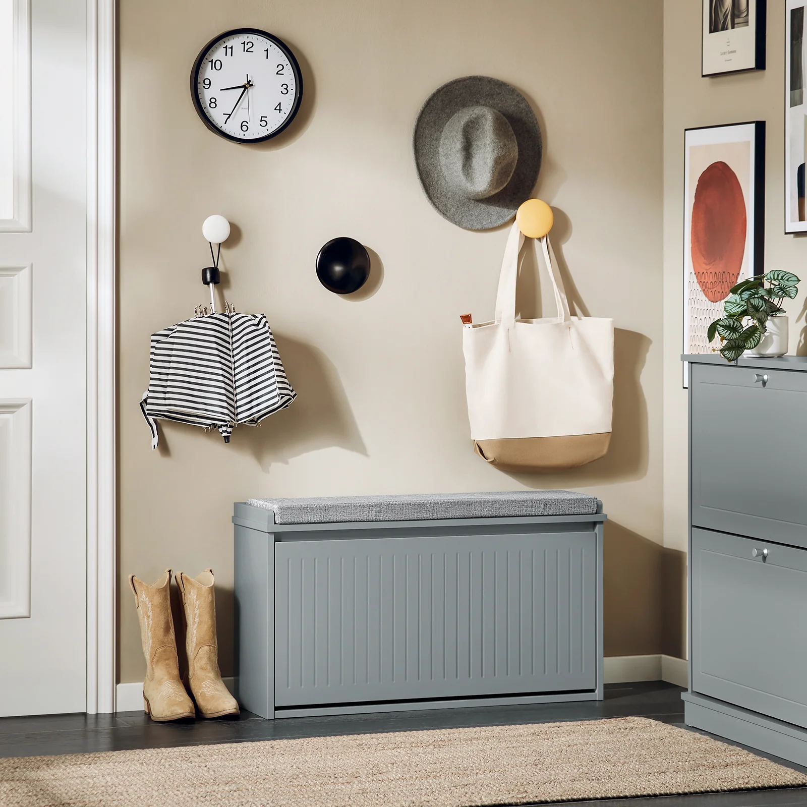 SoBuy FSR98-L-HG Banco Zapatero con 1 Solapa Gris 80x26x45cm - Image 5
