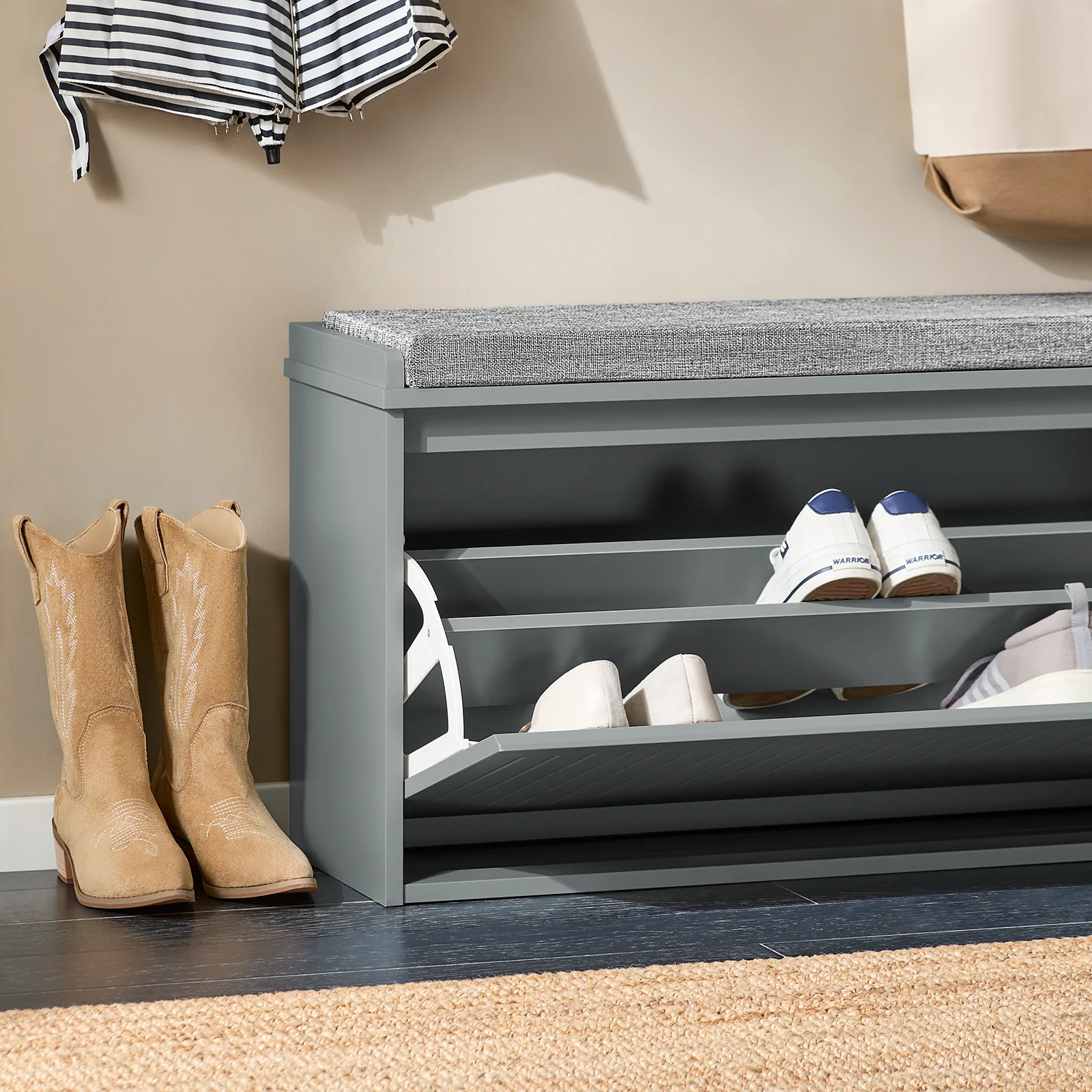 SoBuy FSR98-L-HG Banco Zapatero con 1 Solapa Gris 80x26x45cm - Image 6