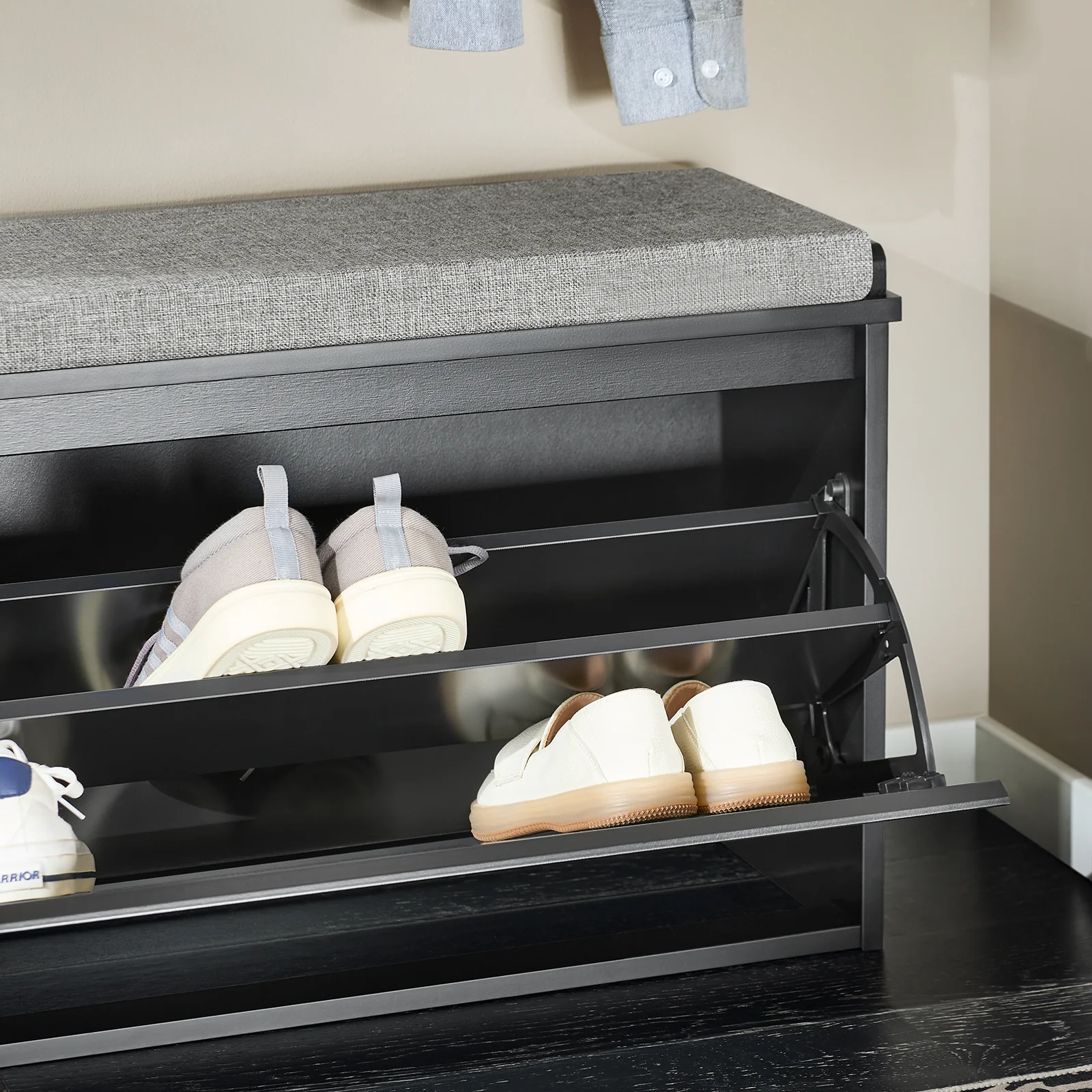 SoBuy FSR98-L-SCH Banco Zapatero con 1 Solapa Negro 80x26x45 cm - Image 8