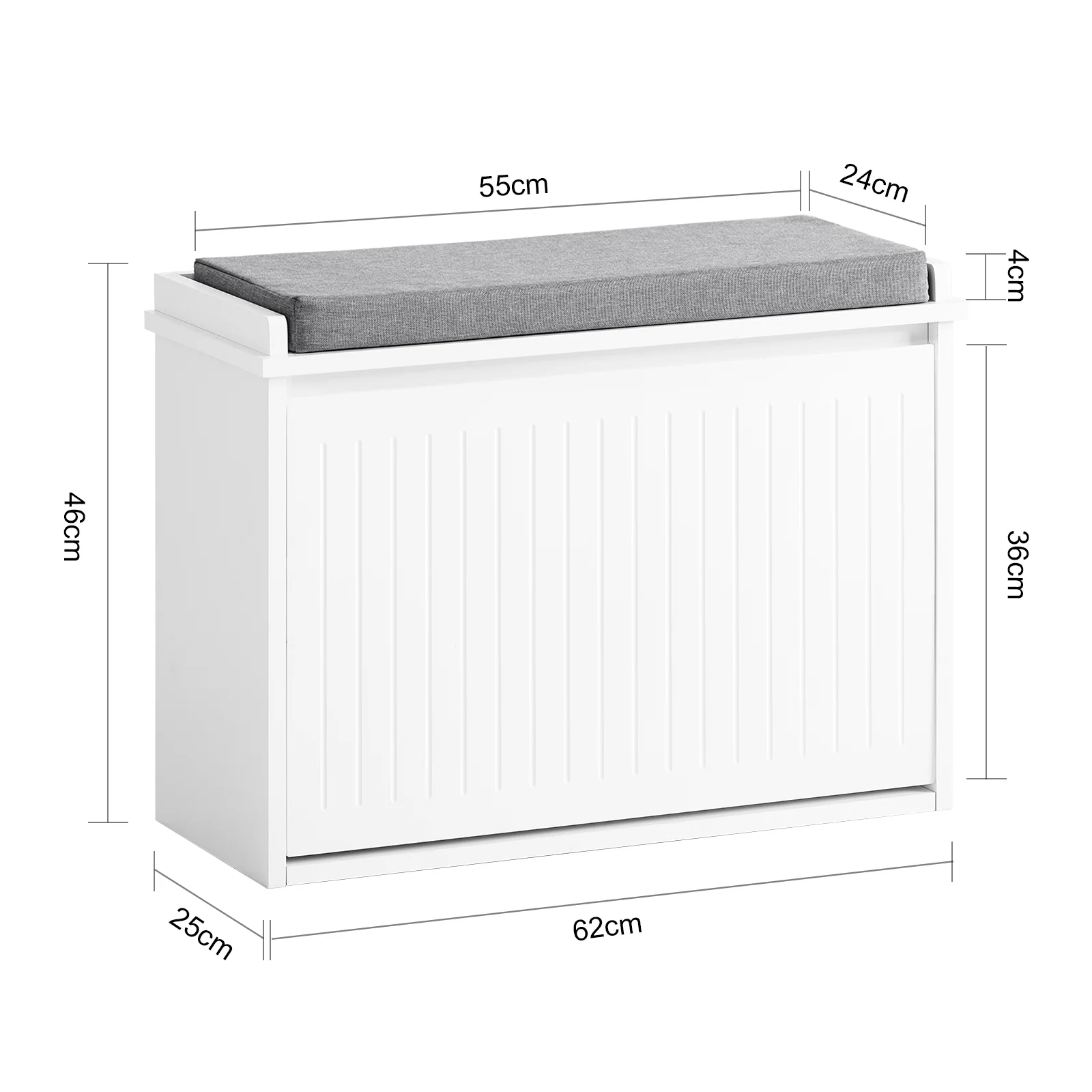 SoBuy FSR98-W Banco Zapatero con 1 solapas Blanco 60x26x46cm - Image 3