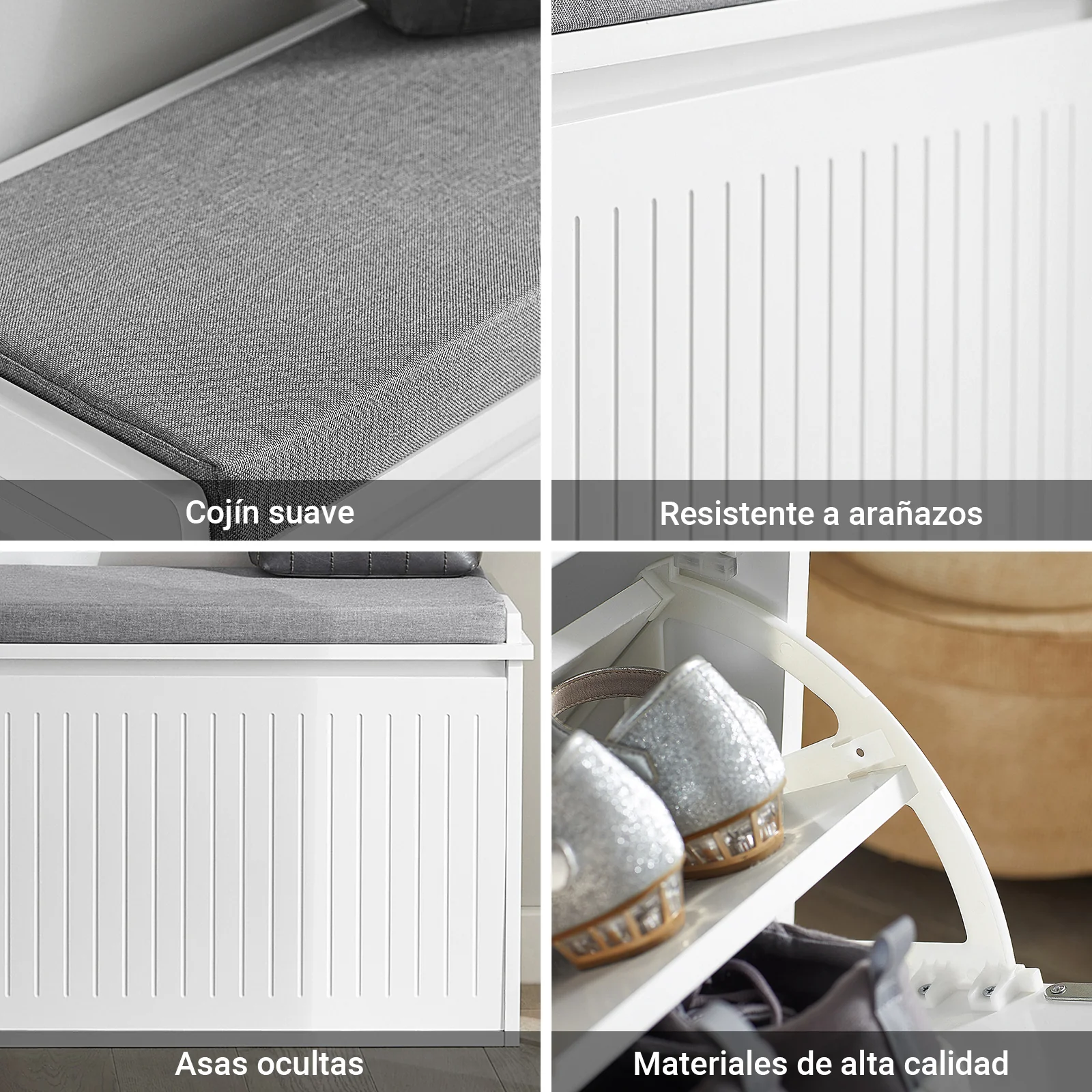 SoBuy FSR98-W Banco Zapatero con 1 solapas Blanco 60x26x46cm - Image 5