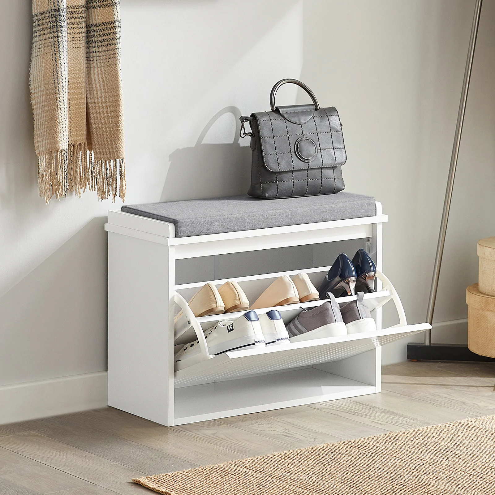 SoBuy FSR98-W Banco Zapatero con 1 solapas Blanco 60x26x46cm - Image 7