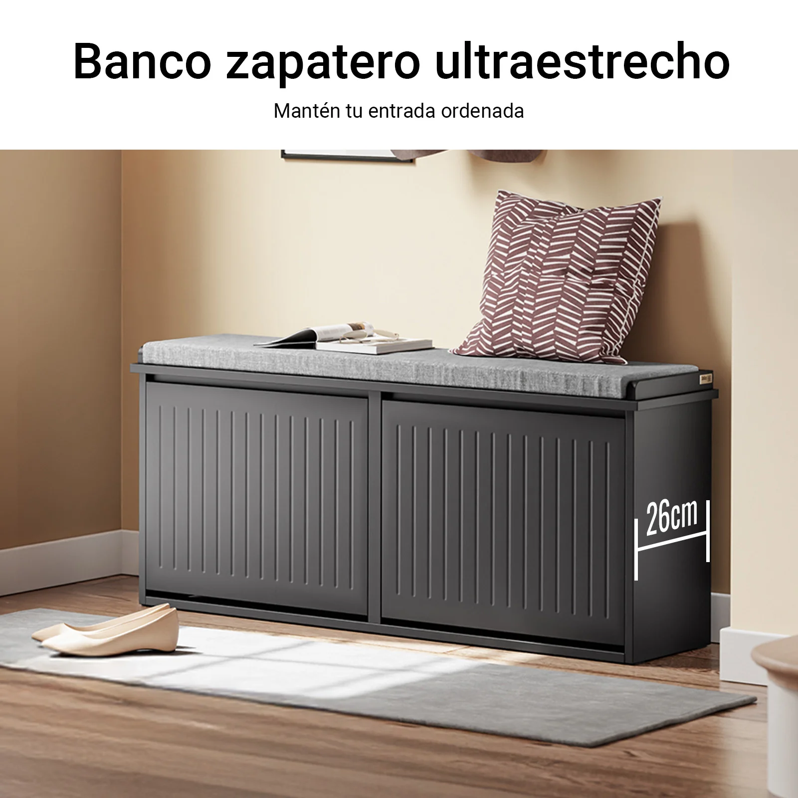 SoBuy FSR98-XL-SCH Banco Zapatero con Asiento para 8-10 Pares de Zapatos | Negro 100 x 26 x 46 cm - Image 4