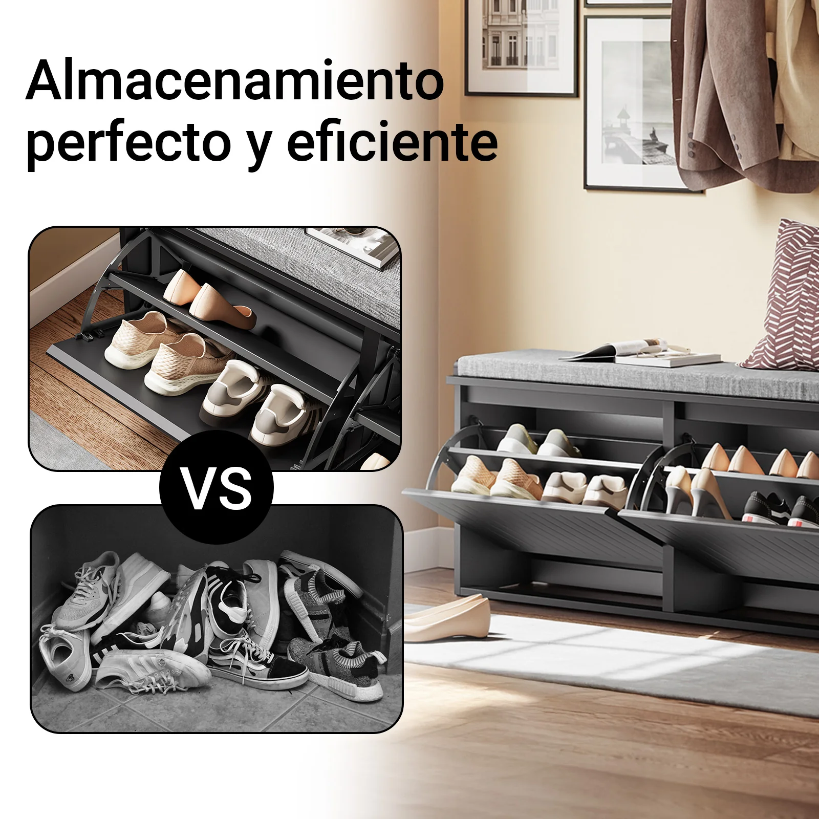 SoBuy FSR98-XL-SCH Banco Zapatero con Asiento para 8-10 Pares de Zapatos | Negro 100 x 26 x 46 cm - Image 5