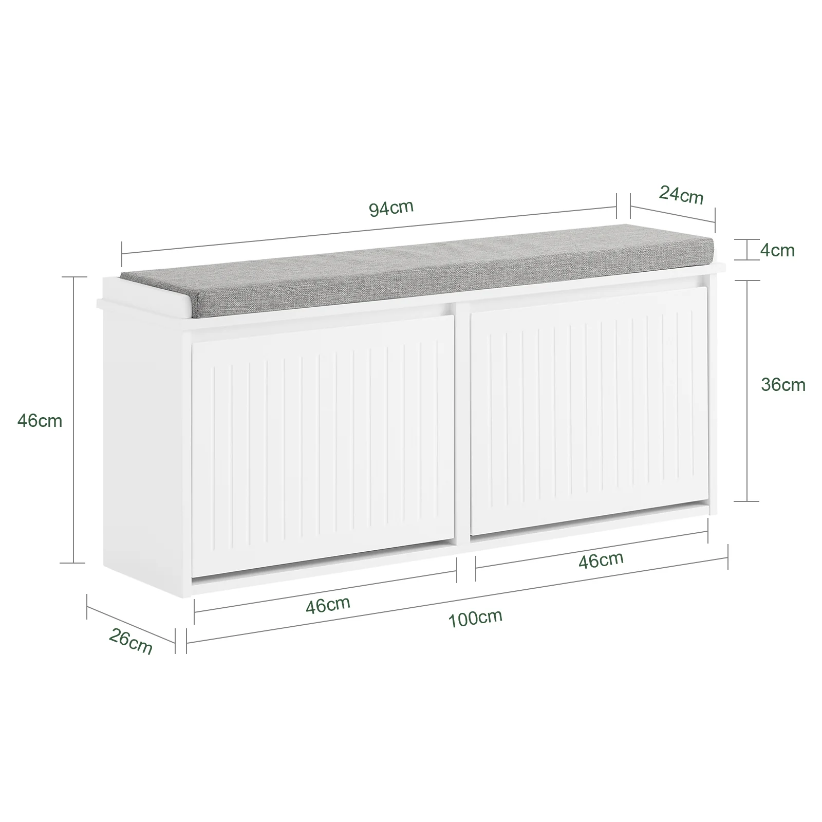 SoBuy FSR98-XL-W Banco Zapatero con 2 Solapas Blanco 100 x 26 x 46 cm - Image 3