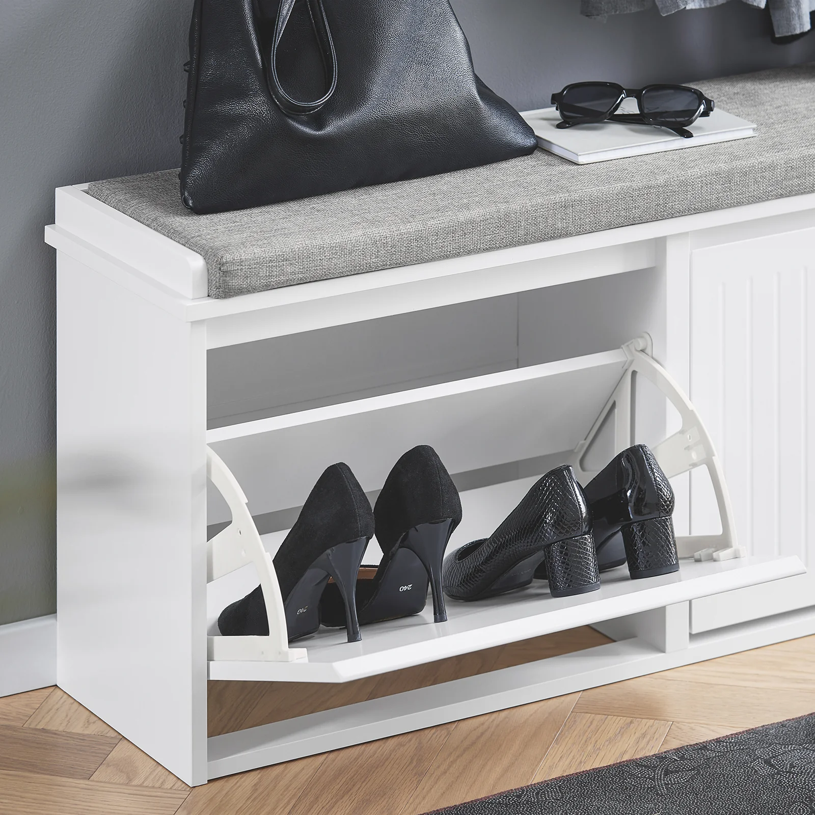 SoBuy FSR98-XL-W Banco Zapatero con 2 Solapas Blanco 100 x 26 x 46 cm - Image 8