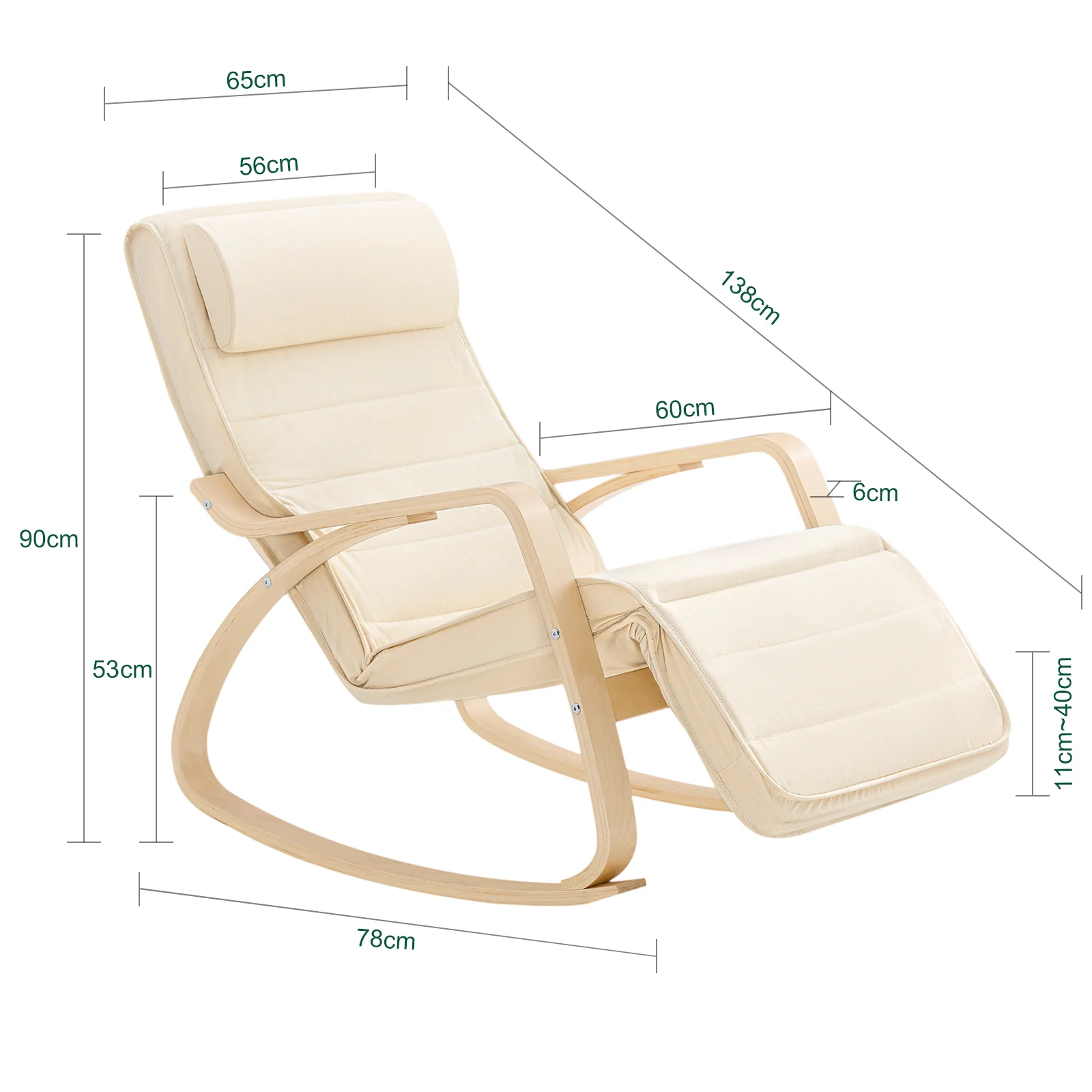 SoBuy FST16-W Sillón Mecedora Tumbona con Reposapios Ajustable Beige - Image 3