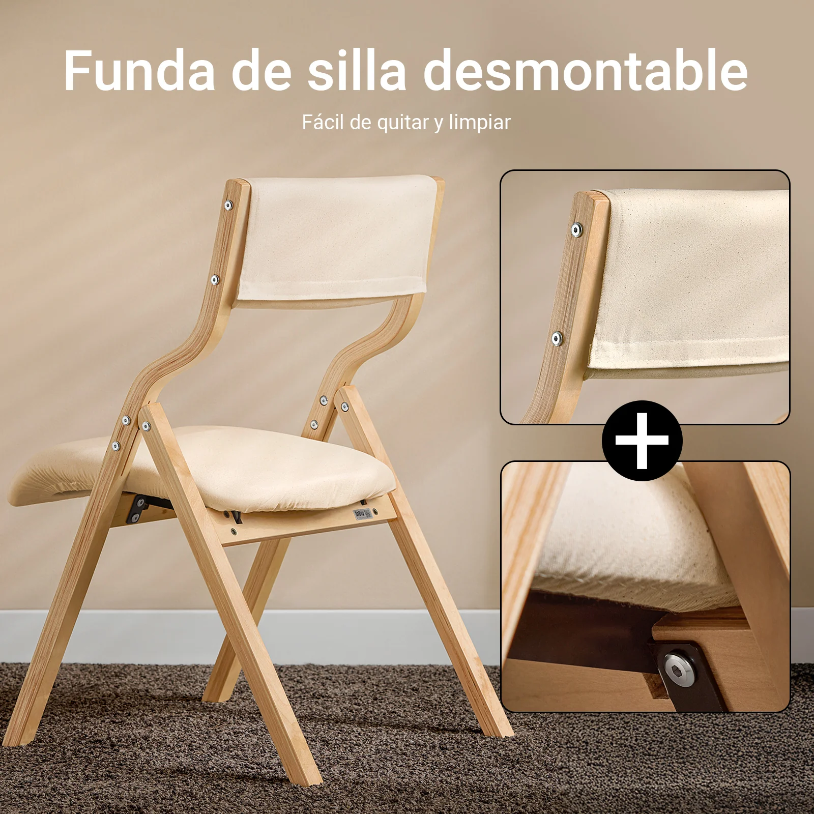 SoBuy FST40-Wx4 Lote de 4 Silla Plegable 48x58x78 cm Beige - Image 6