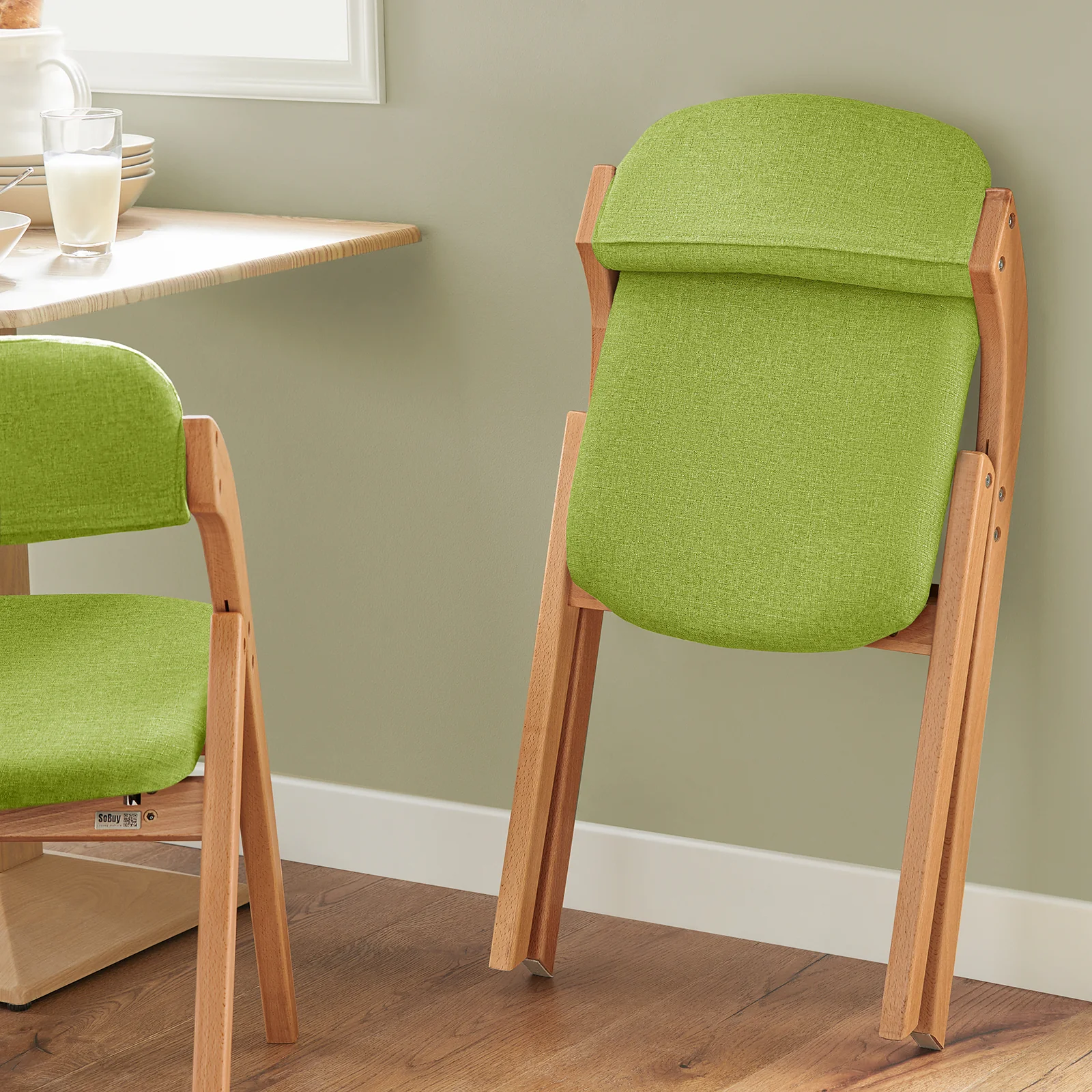 SoBuy FST92-GR Silla Plegable de Madera con Asiento y Respaldo Verde - Image 4