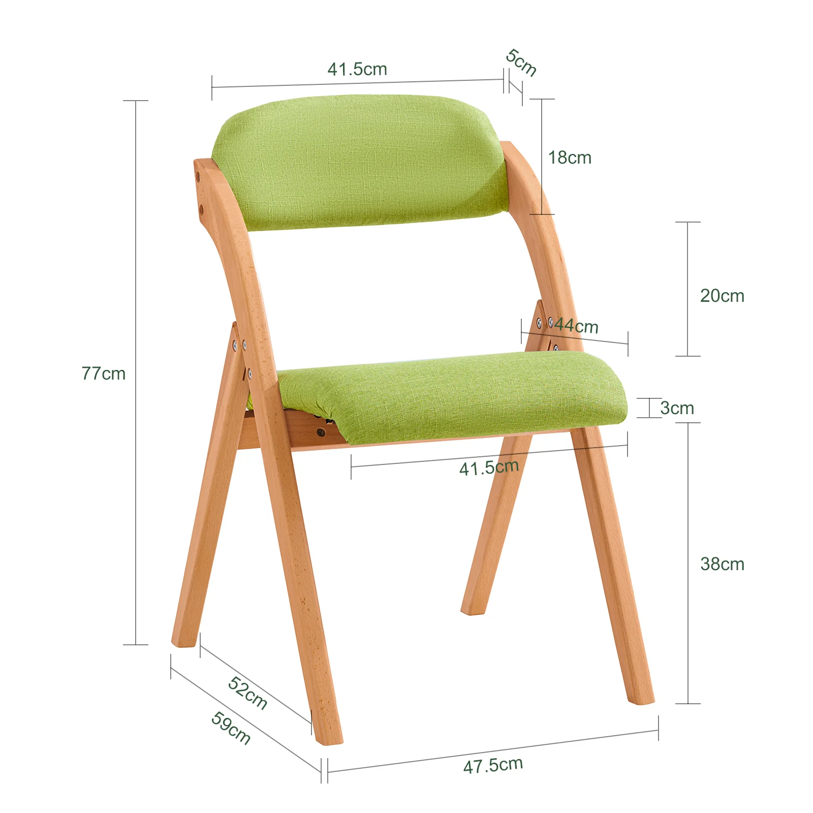 SoBuy FST92-GRx2 Lote de 2 Sillas Plegables de Madera con Asiento y Respaldo Verde - Image 3