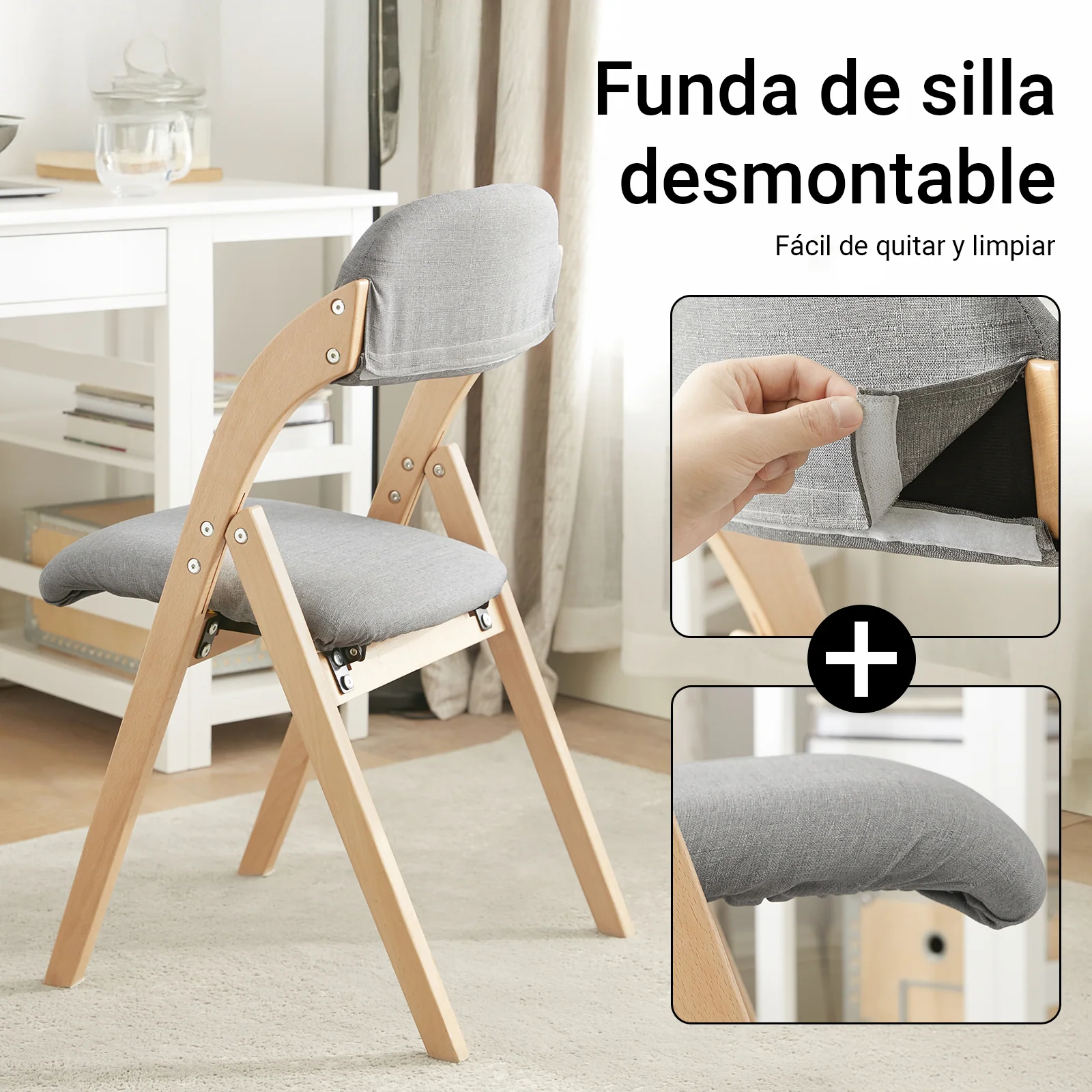 SoBuy FST92-N Silla con Asiento y Respaldo Tapizado Gris - Image 6