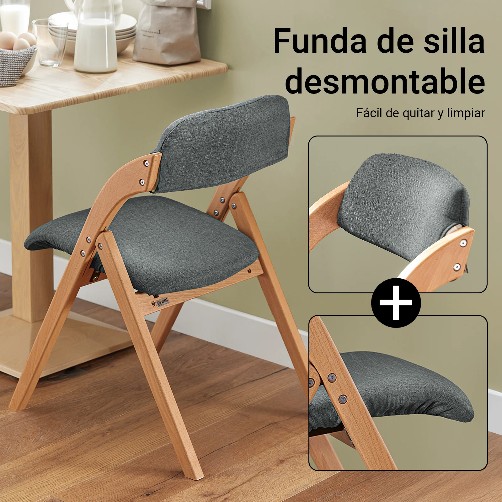 SoBuy FST92-SG Silla Plegable de Madera con Asiento y Respaldo para Comedor Gris - Image 6
