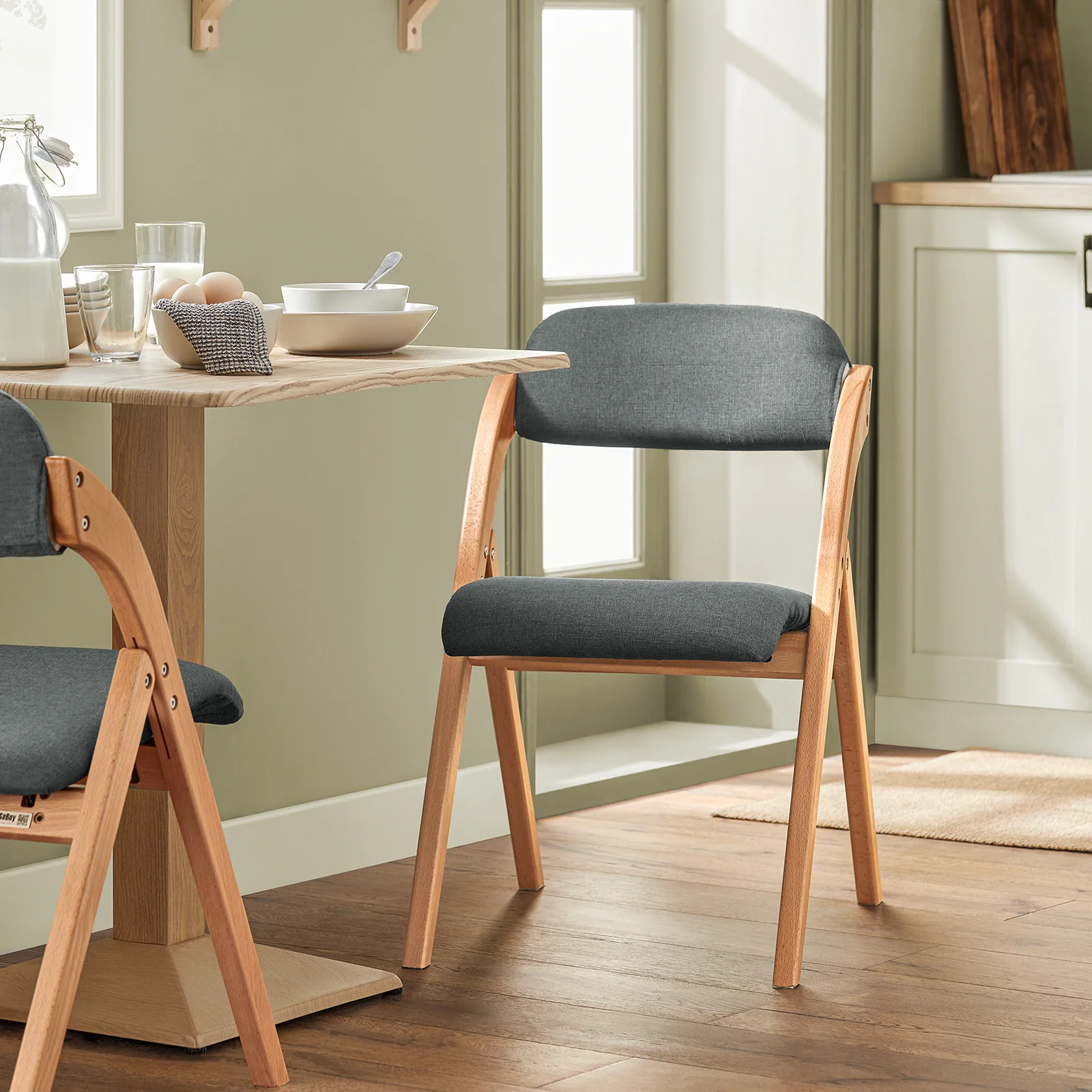 SoBuy FST92-SG Silla Plegable de Madera con Asiento y Respaldo para Comedor Gris - Image 9