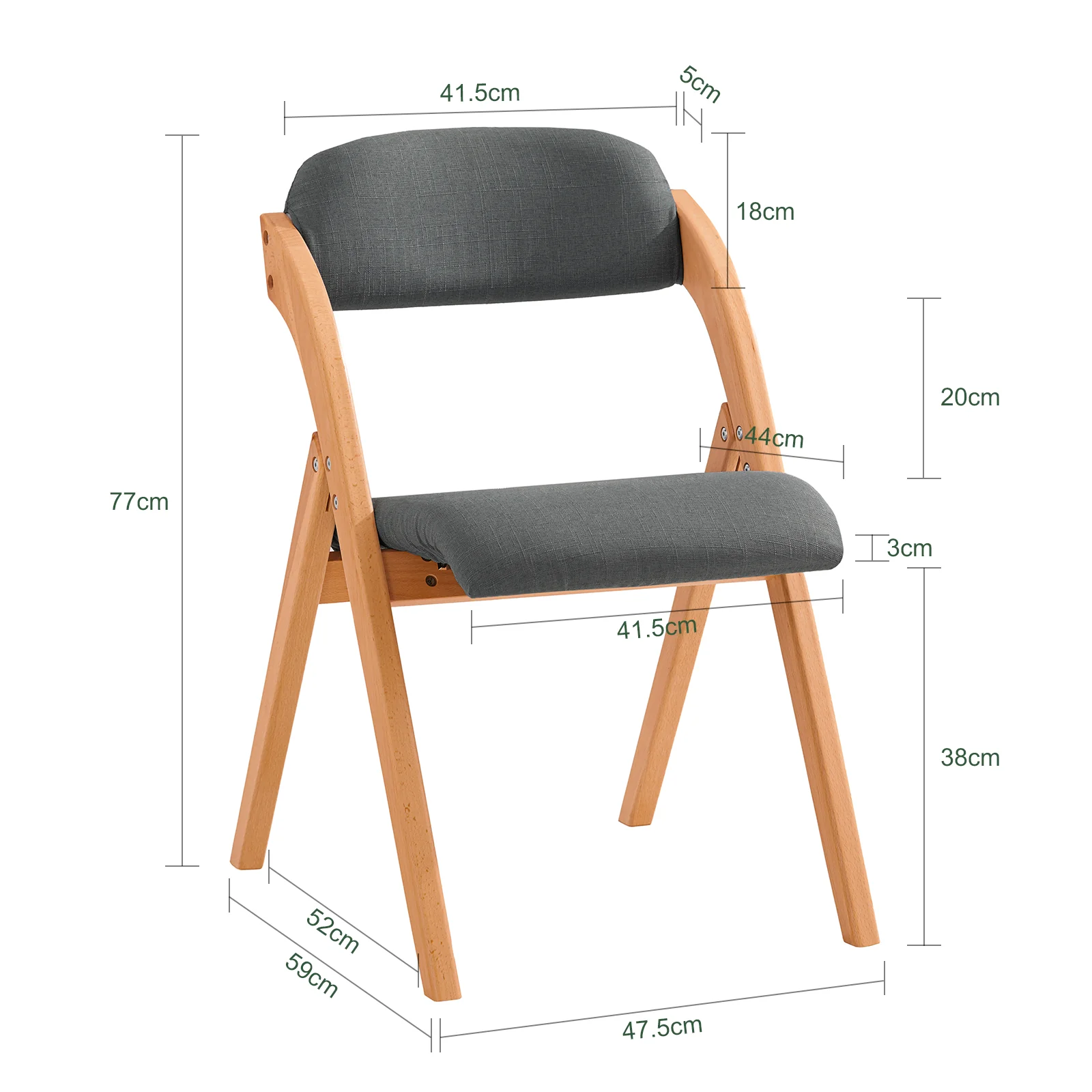 SoBuy FST92-SG Silla Plegable de Madera con Asiento y Respaldo para Comedor Gris - Image 3