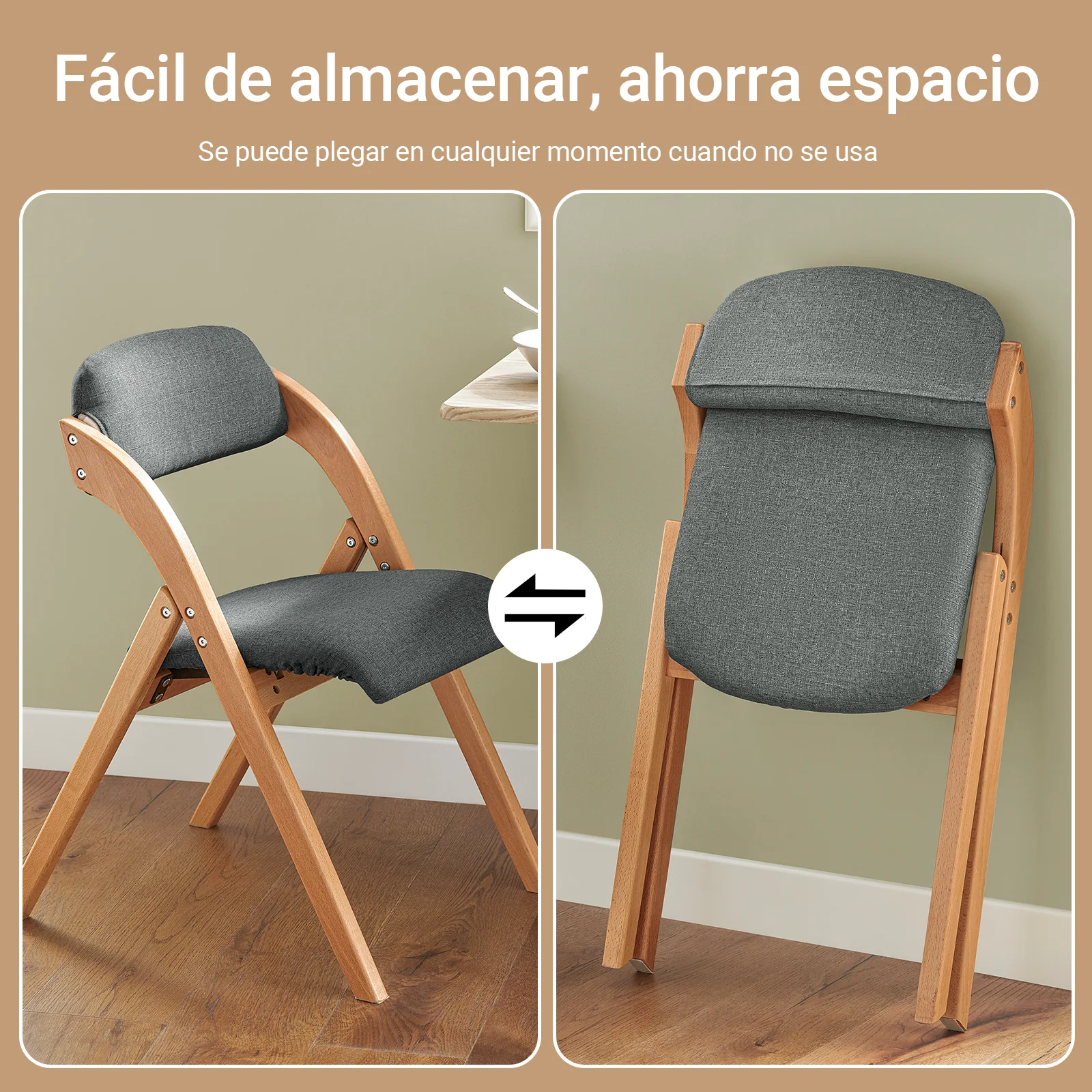 SoBuy FST92-SG Silla Plegable de Madera con Asiento y Respaldo para Comedor Gris - Image 4