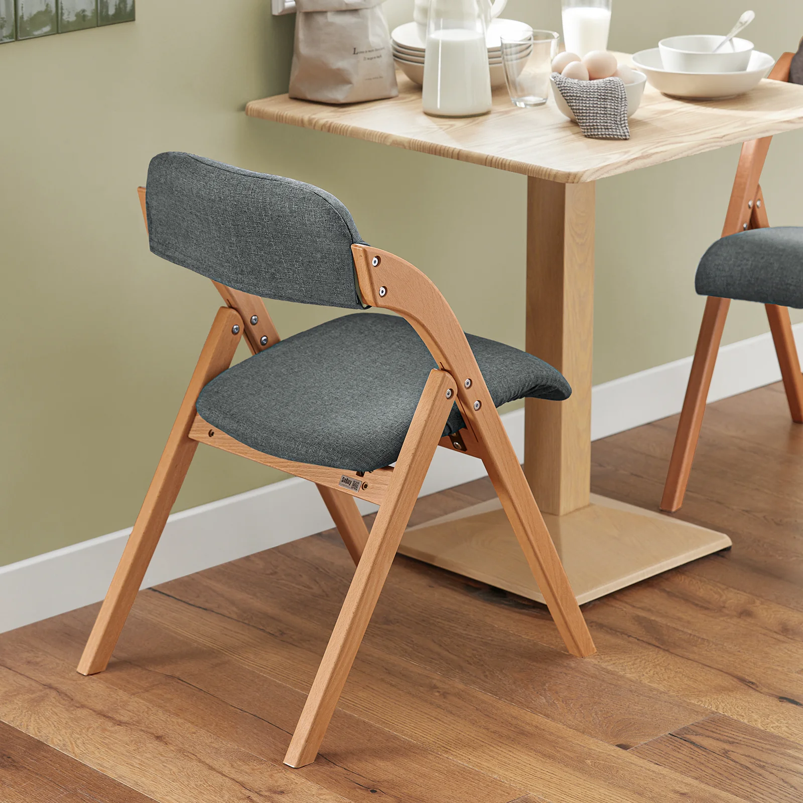 SoBuy FST92-SGx4 Lote de 4 Sillas Plegables de Madera con Asiento y Respaldo Gris - Image 9