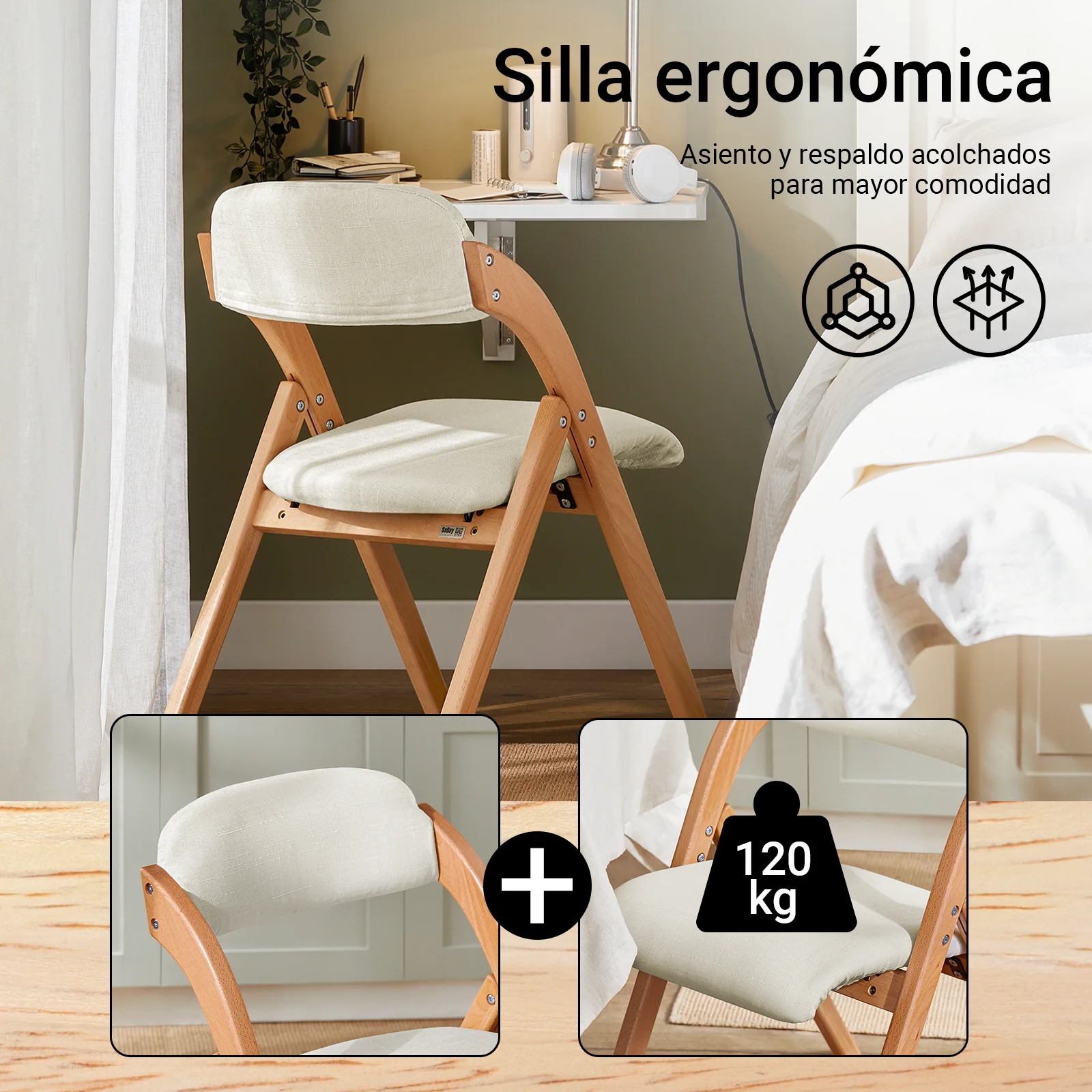 SoBuy FST92-Wx2 Lote de 2 Sillas Plegables Blanco 47x60x77 cm - Image 4