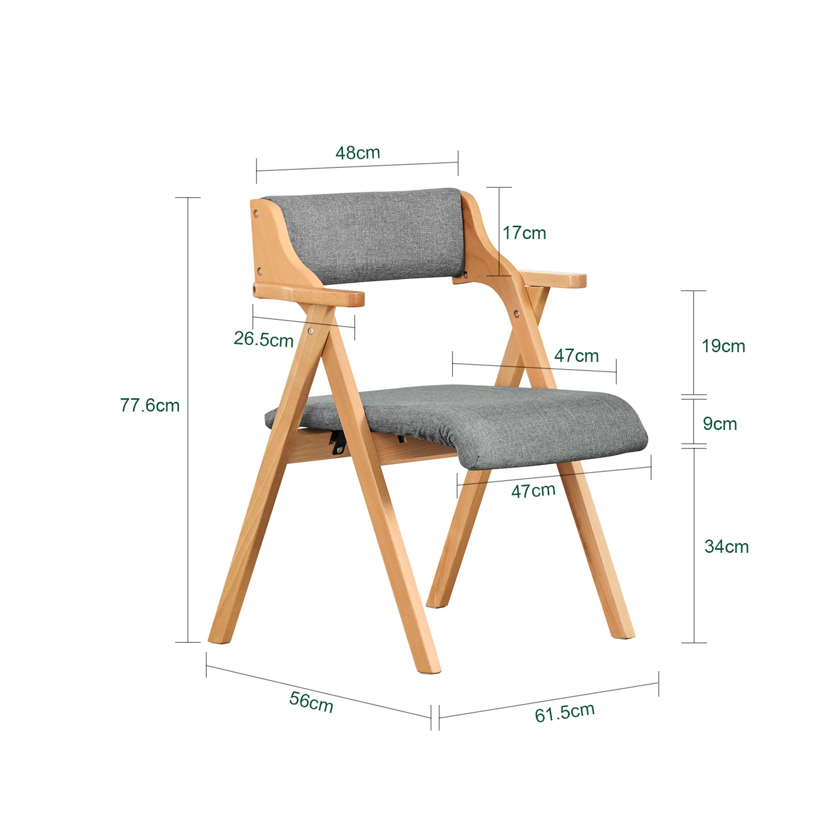 SoBuy FST98-HG Silla de Madera con Cojín para Comedor Plegable y Montada Gris - Image 3