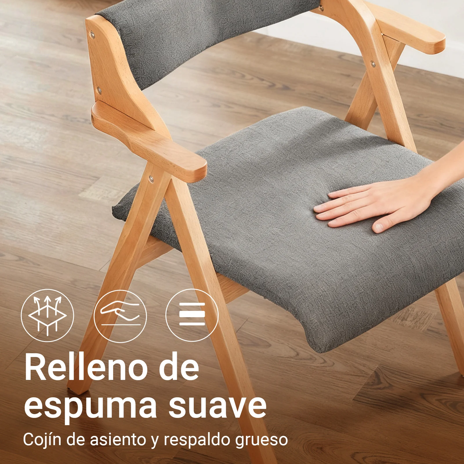 SoBuy FST98-HG Silla de Madera con Cojín para Comedor Plegable y Montada Gris - Image 5