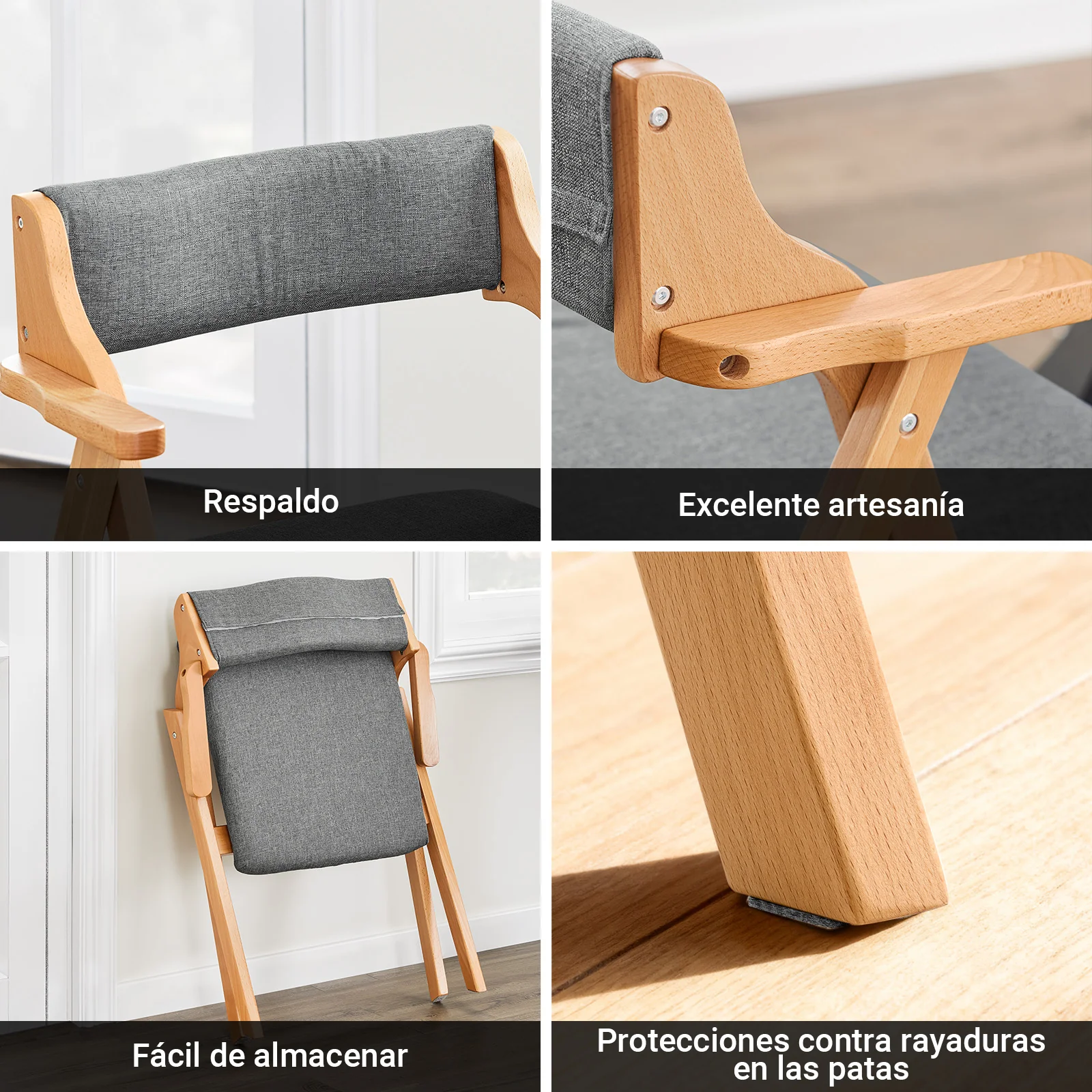 SoBuy FST98-HG Silla de Madera con Cojín para Comedor Plegable y Montada Gris - Image 7