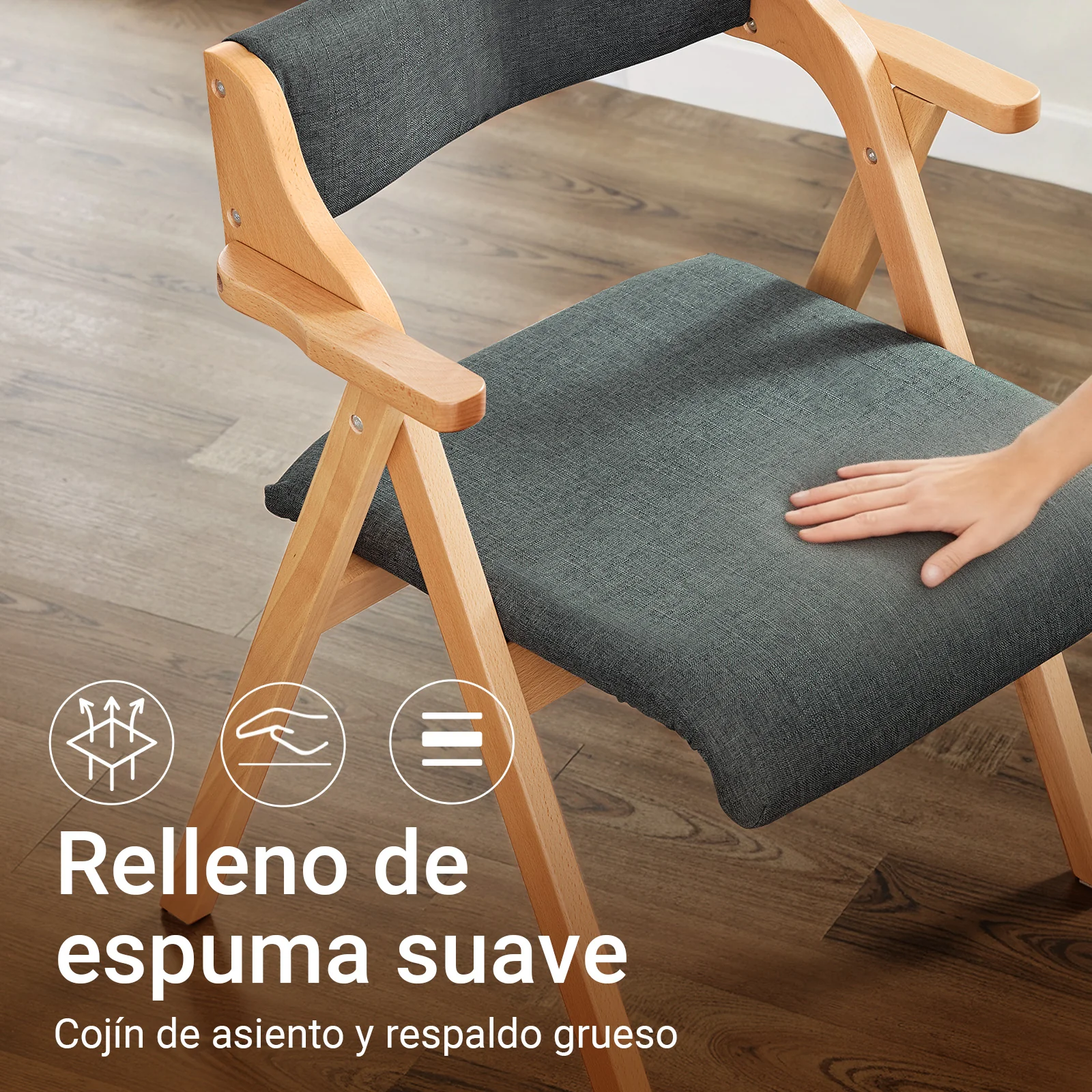 SoBuy FST98-SG Silla de Madera con Cojín para Comedor Plegable y Montada Gris Oscuro - Image 5