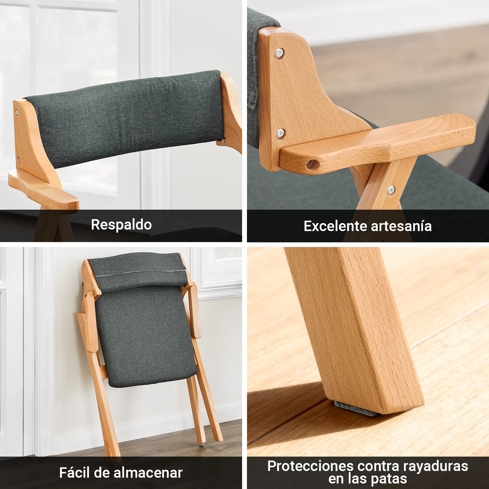 SoBuy FST98-SG Silla de Madera con Cojín para Comedor Plegable y Montada Gris Oscuro - Image 7