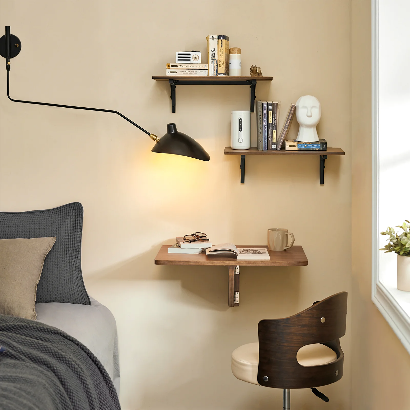 SoBuy FWT03-PF Mesa Plegable de Pared para comedor, dormitorio, escritorio 60 x 40 cm Marrón - Image 4
