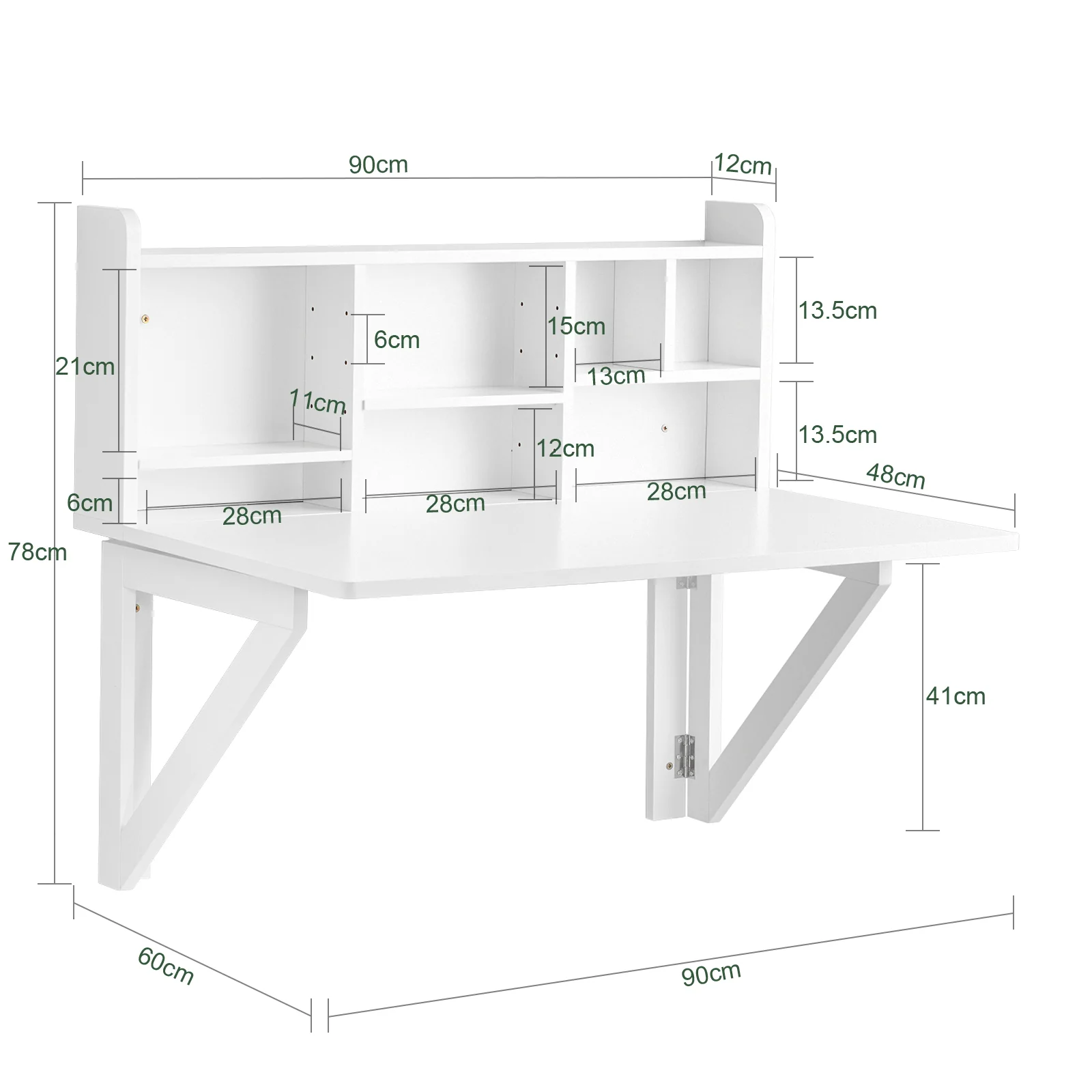 SoBuy FWT07-II-W Mesa de pared Con estante integrado 90 x 60 x 78 cm - Image 3