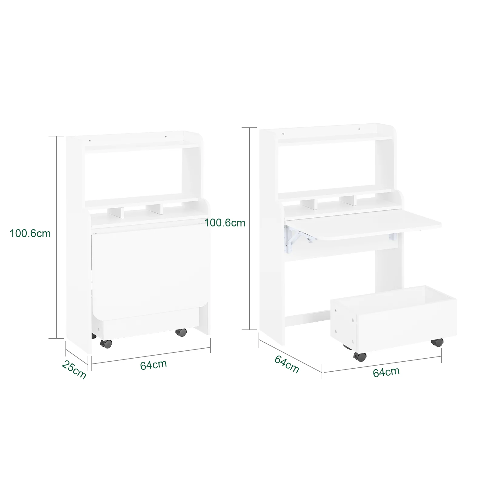 SoBuy FWT105-II-W Mesa Escritorio Plegable con 1 carro 64x62x98cm - Image 4