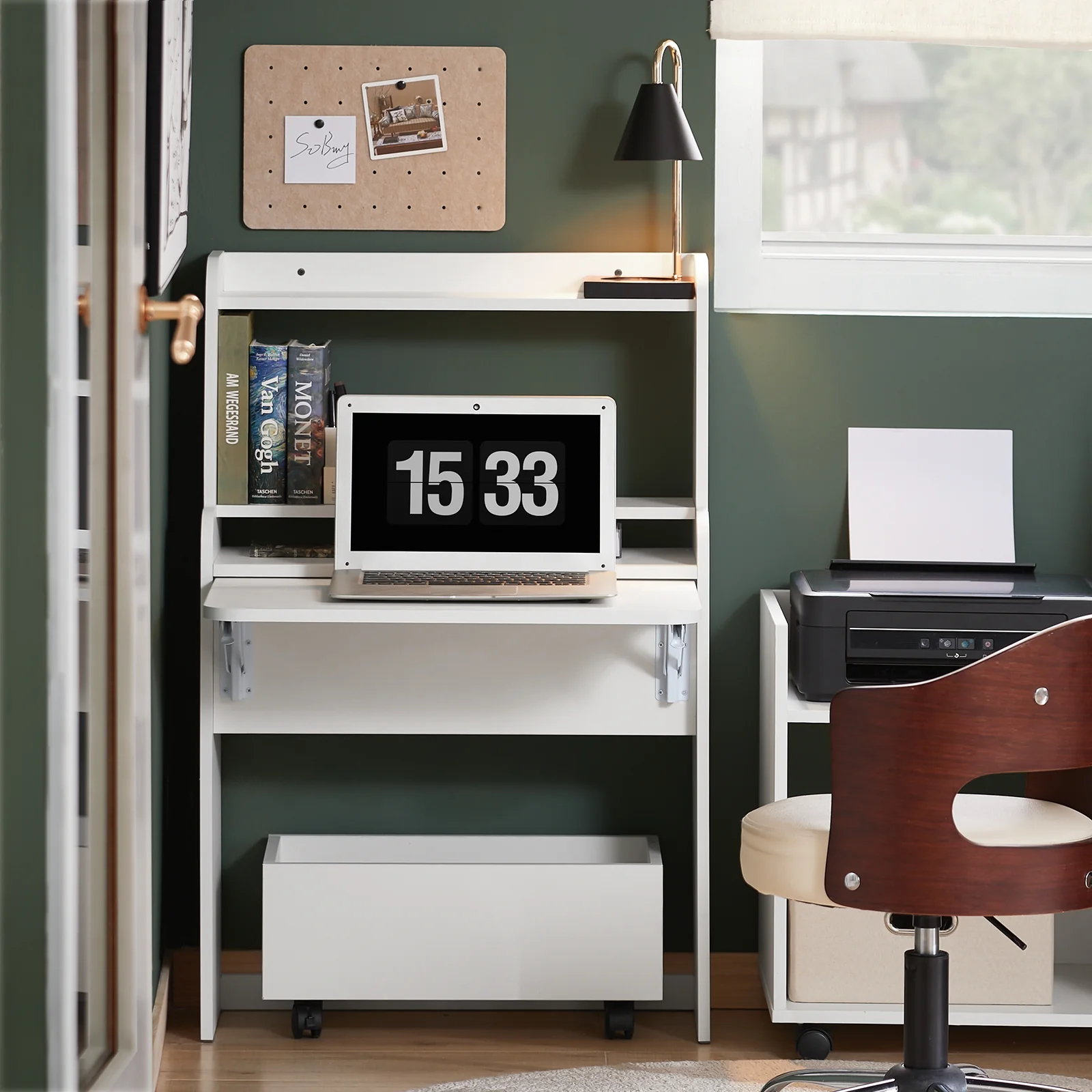 SoBuy FWT105-II-W Mesa Escritorio Plegable con 1 carro 64x62x98cm - Image 5