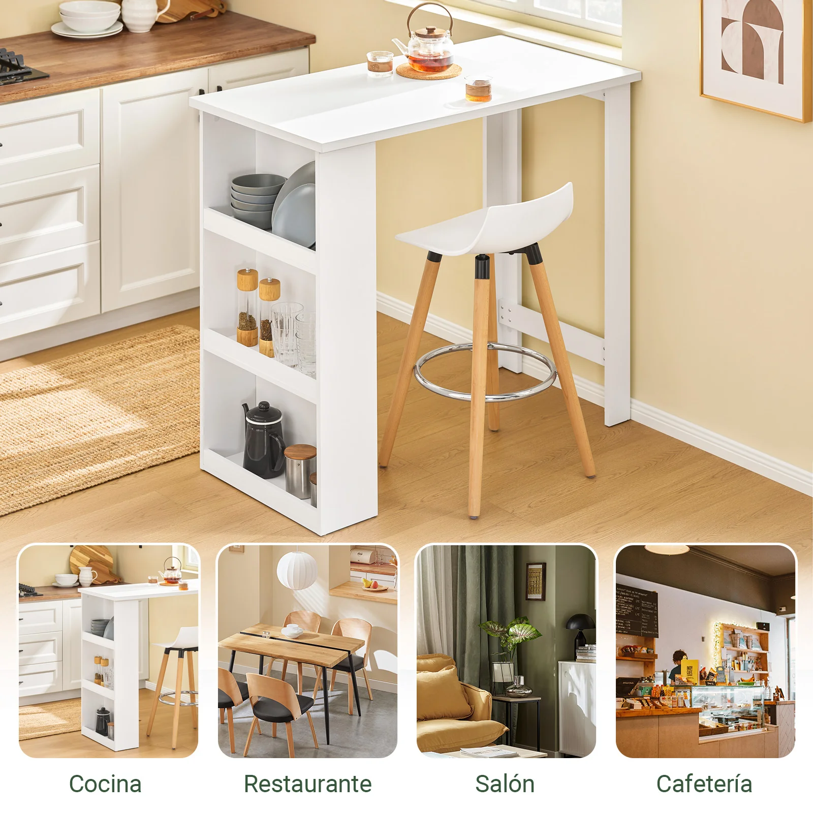 SoBuy FWT17-II-W Mesa Alta de Cocina Mesa de Bar con 3 Estantes Blanca 112 x 57 x 106 cm - Image 8
