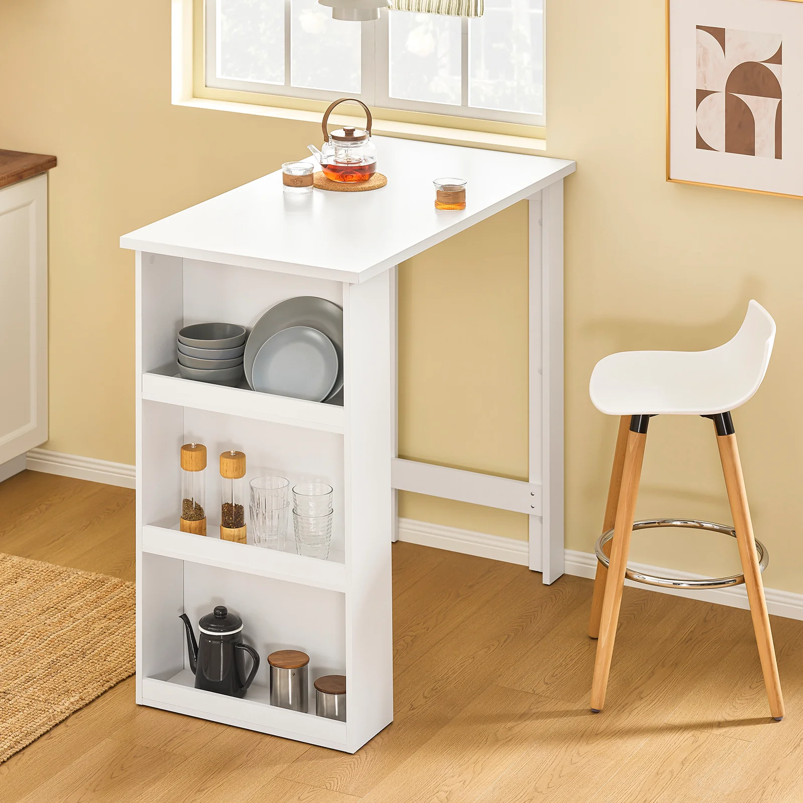 SoBuy FWT17-II-W Mesa Alta de Cocina Mesa de Bar con 3 Estantes Blanca 112 x 57 x 106 cm - Image 9