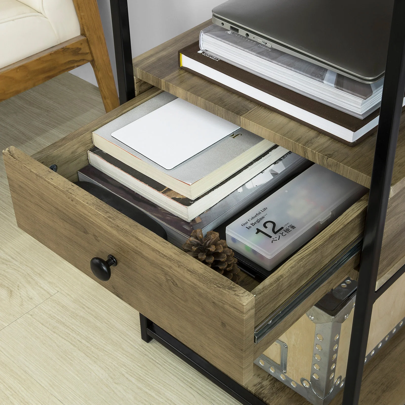 SoBuy FWT61-N Mesa de escritorio con 1 cajón y 4 Estantes - Image 6