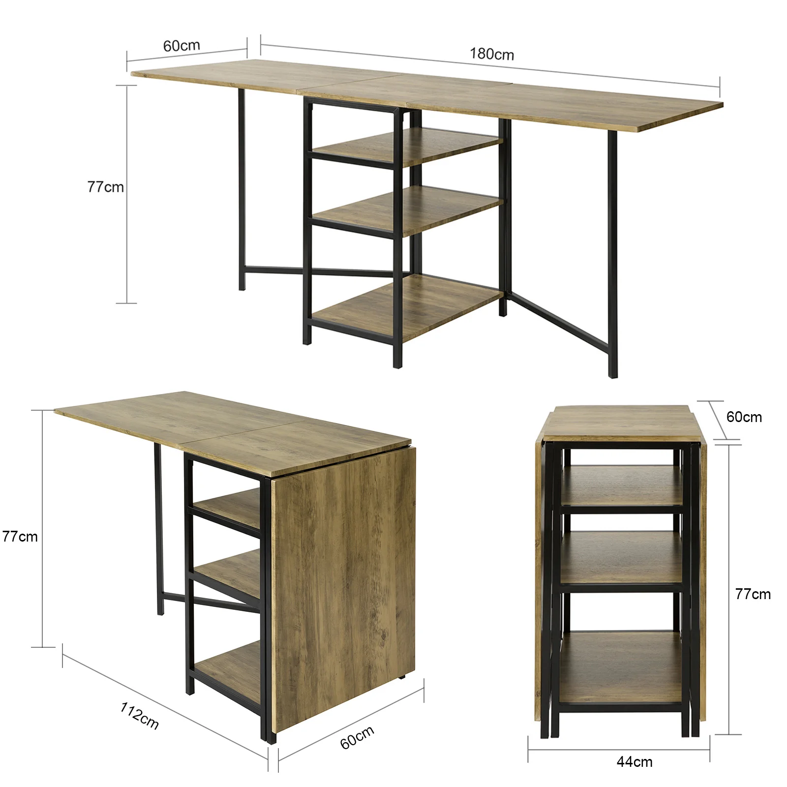 SoBuy FWT62-N Mesa de comedor Plegable con 3 Estantes Madera 180x60x77cm - Image 3