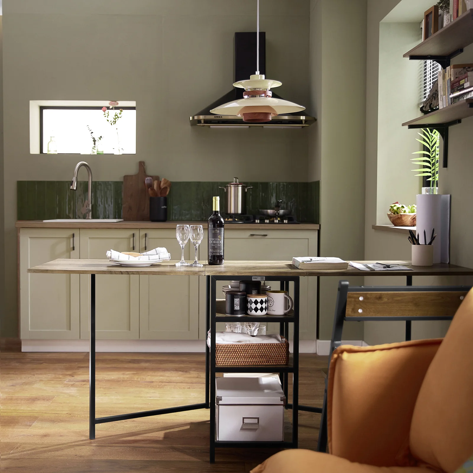 SoBuy FWT62-N Mesa de comedor Plegable con 3 Estantes Madera 180x60x77cm - Image 5