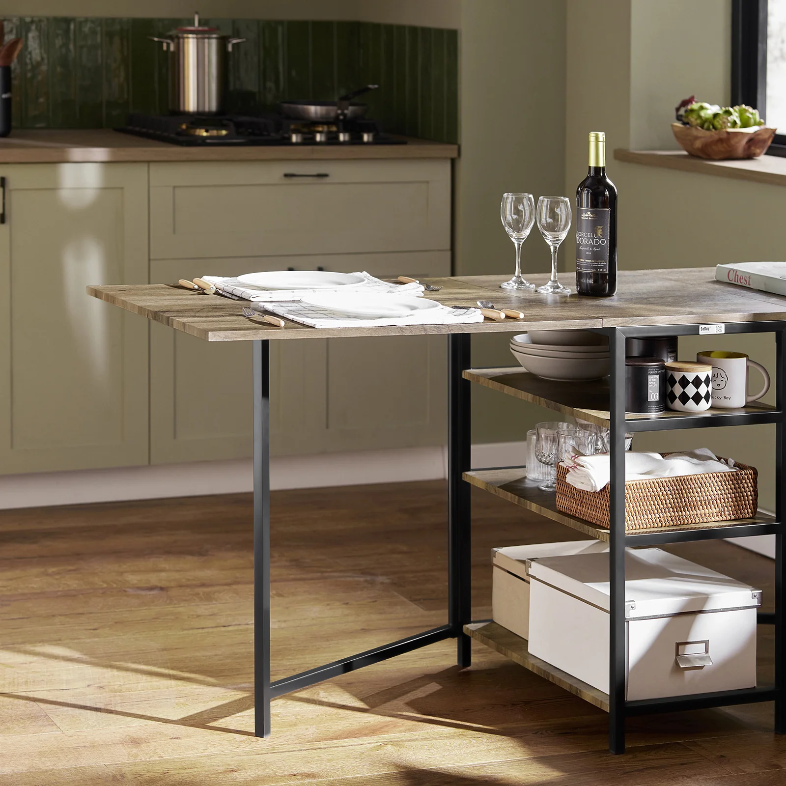 SoBuy FWT62-N Mesa de comedor Plegable con 3 Estantes Madera 180x60x77cm - Image 9